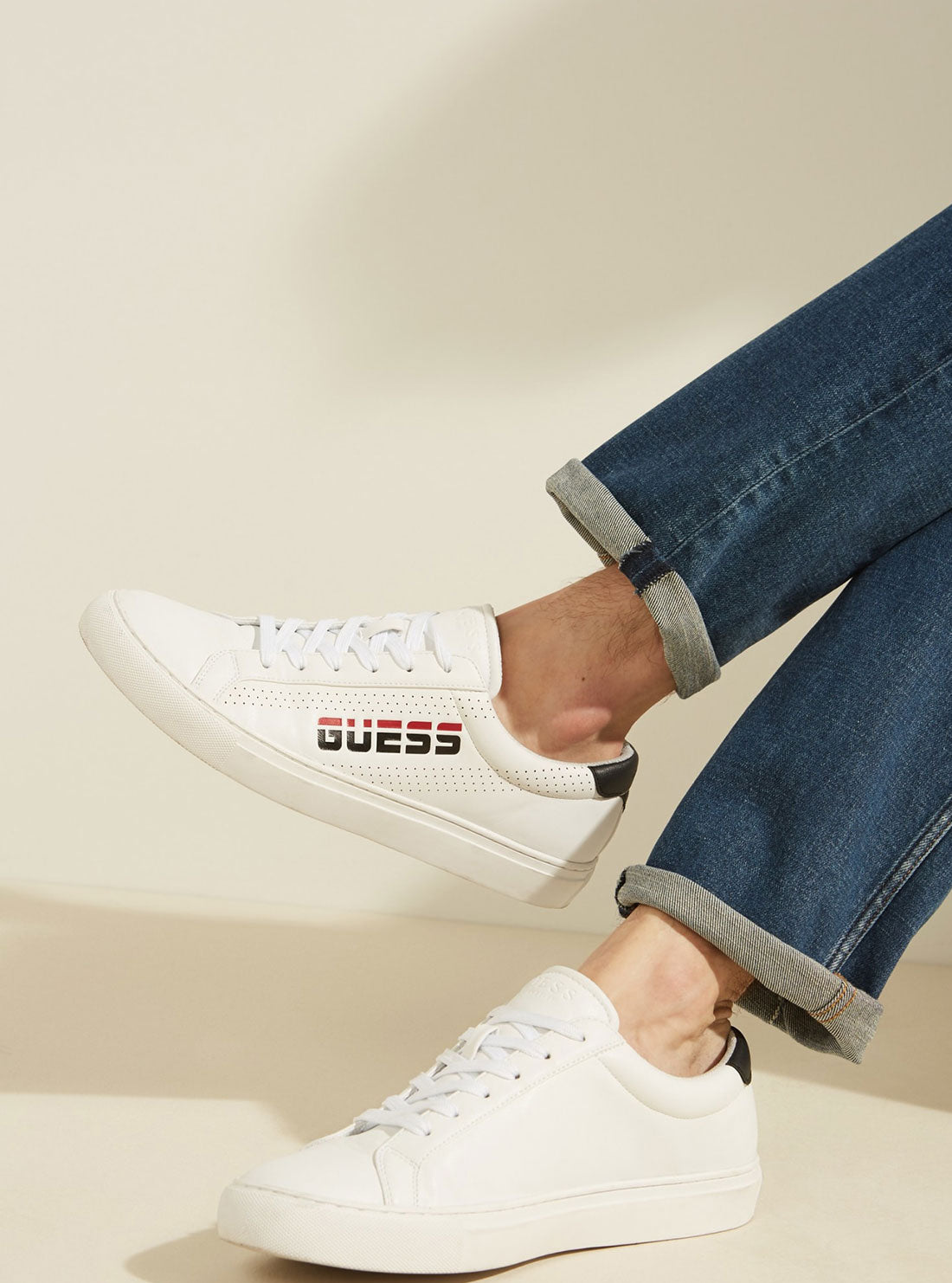 GUESS Men's White Barolo Logo Sneakers BAROLO Lifestyle View