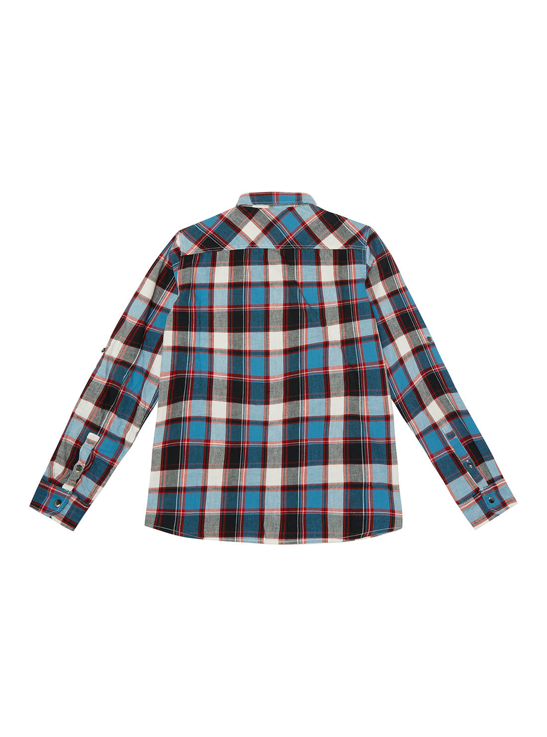 GUESS Big Boys Blue Red Check Logo Twill T-Shirt (7-16) L2RH01WDMF0 Back View