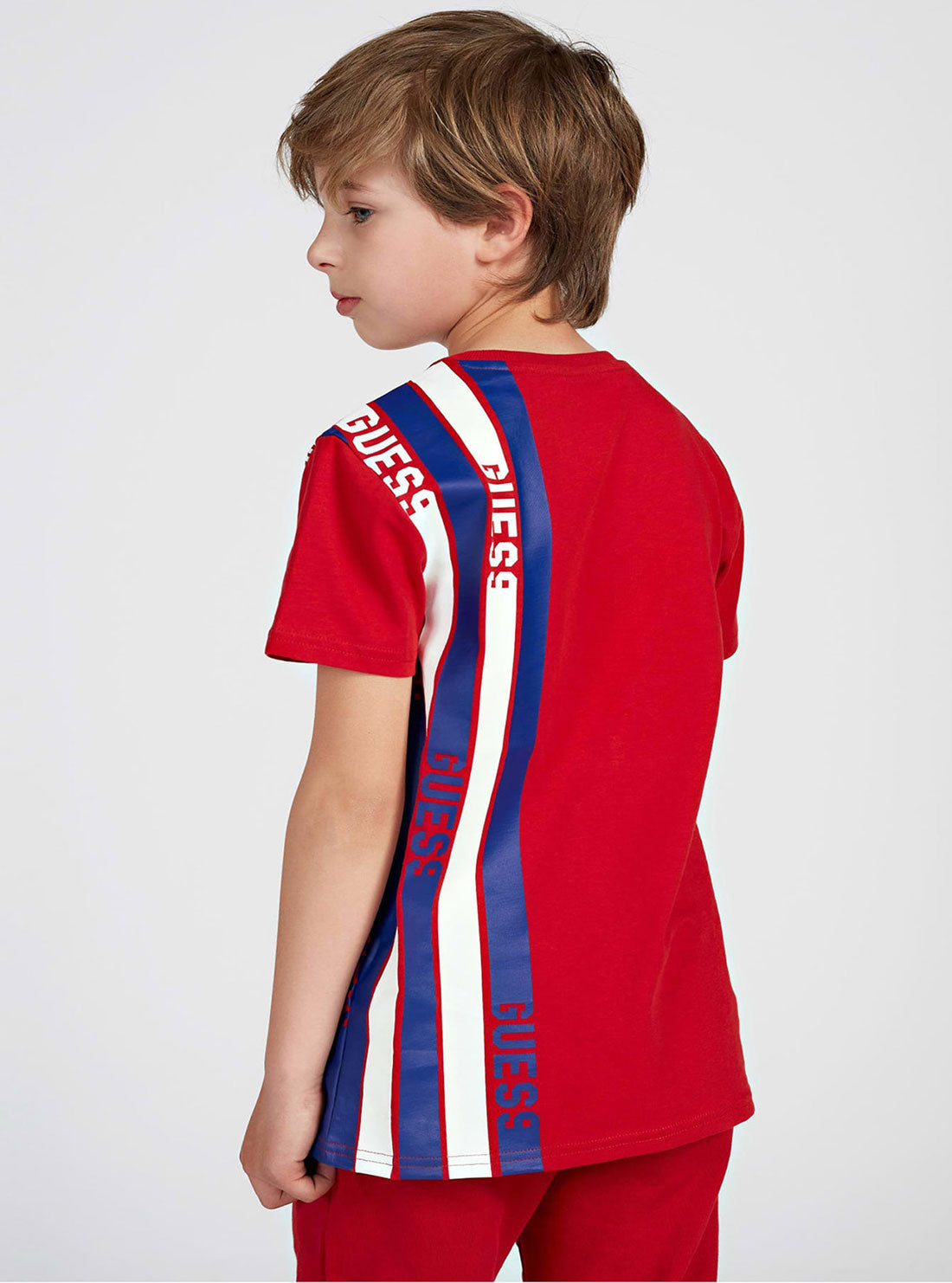 GUESS Big Boys Red Multi Striped Logo T-Shirt (7-16) L2RI31K8HM0 Model Back View