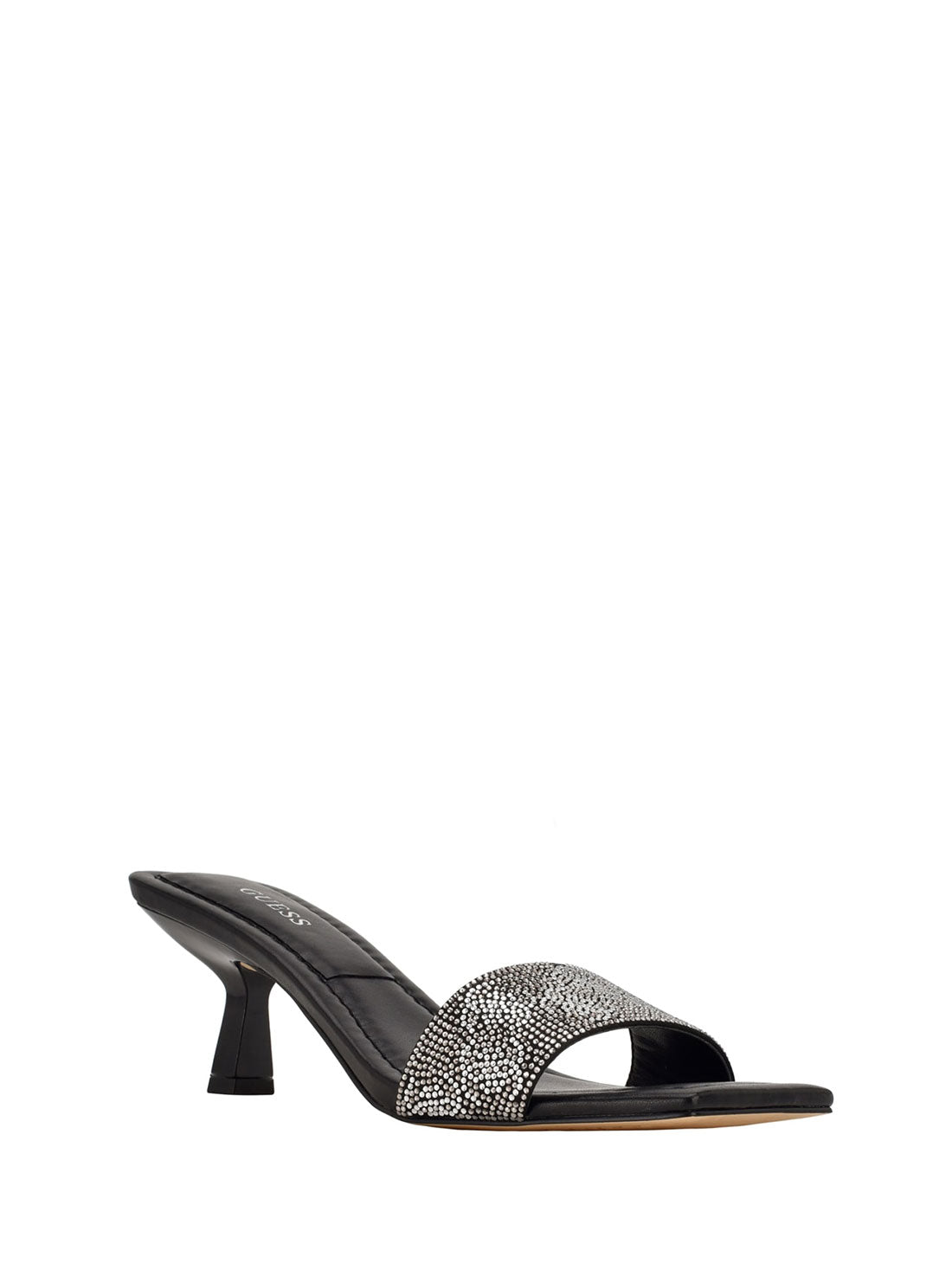 GUESS Womens  Black Betiane Logo Rhinestone Kitten Heels BETIANE Front Side View
