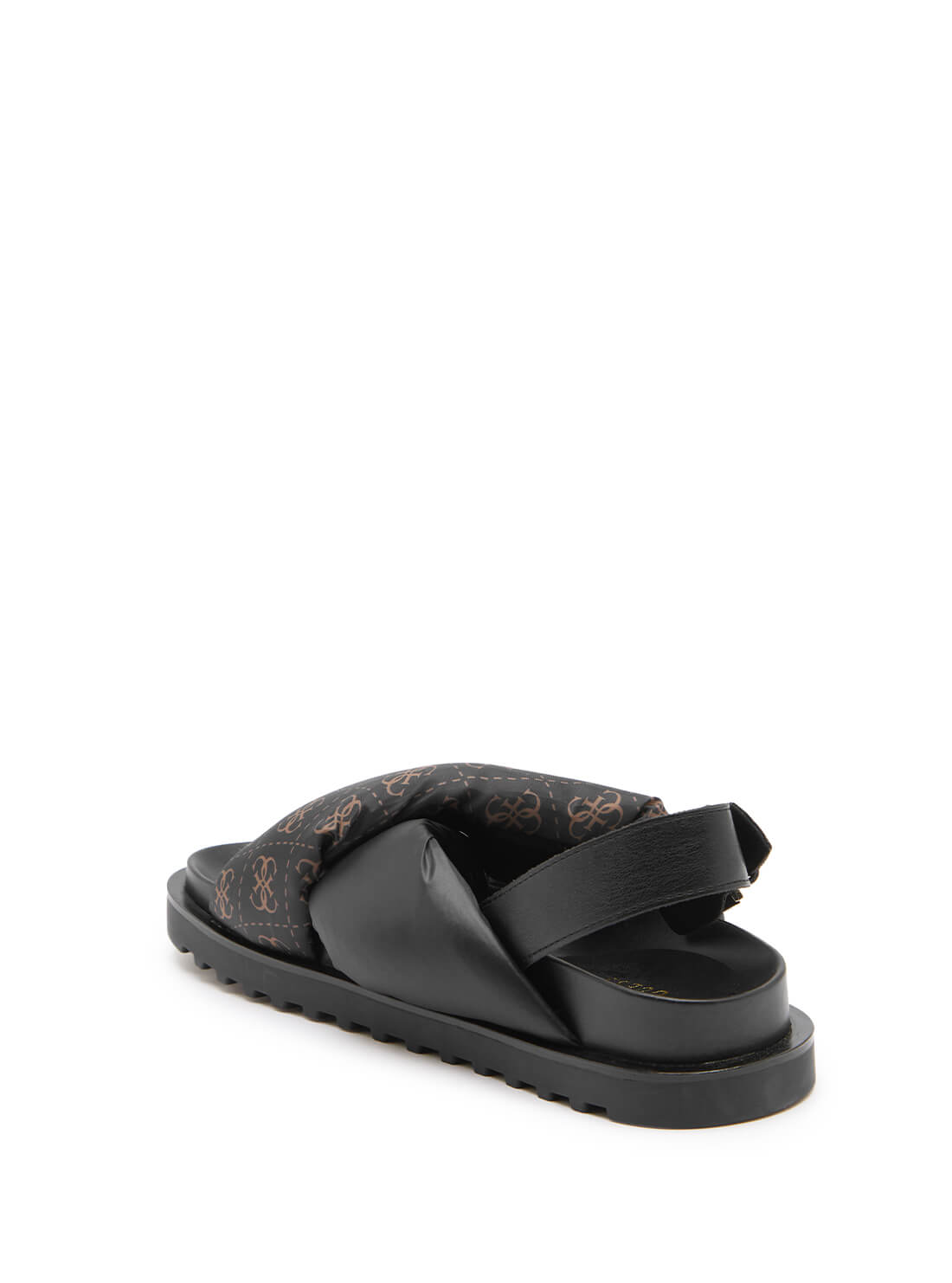 GUESS Womens Black Brown Quilted Fabulus Flat Sandals FABULUS-A Back View