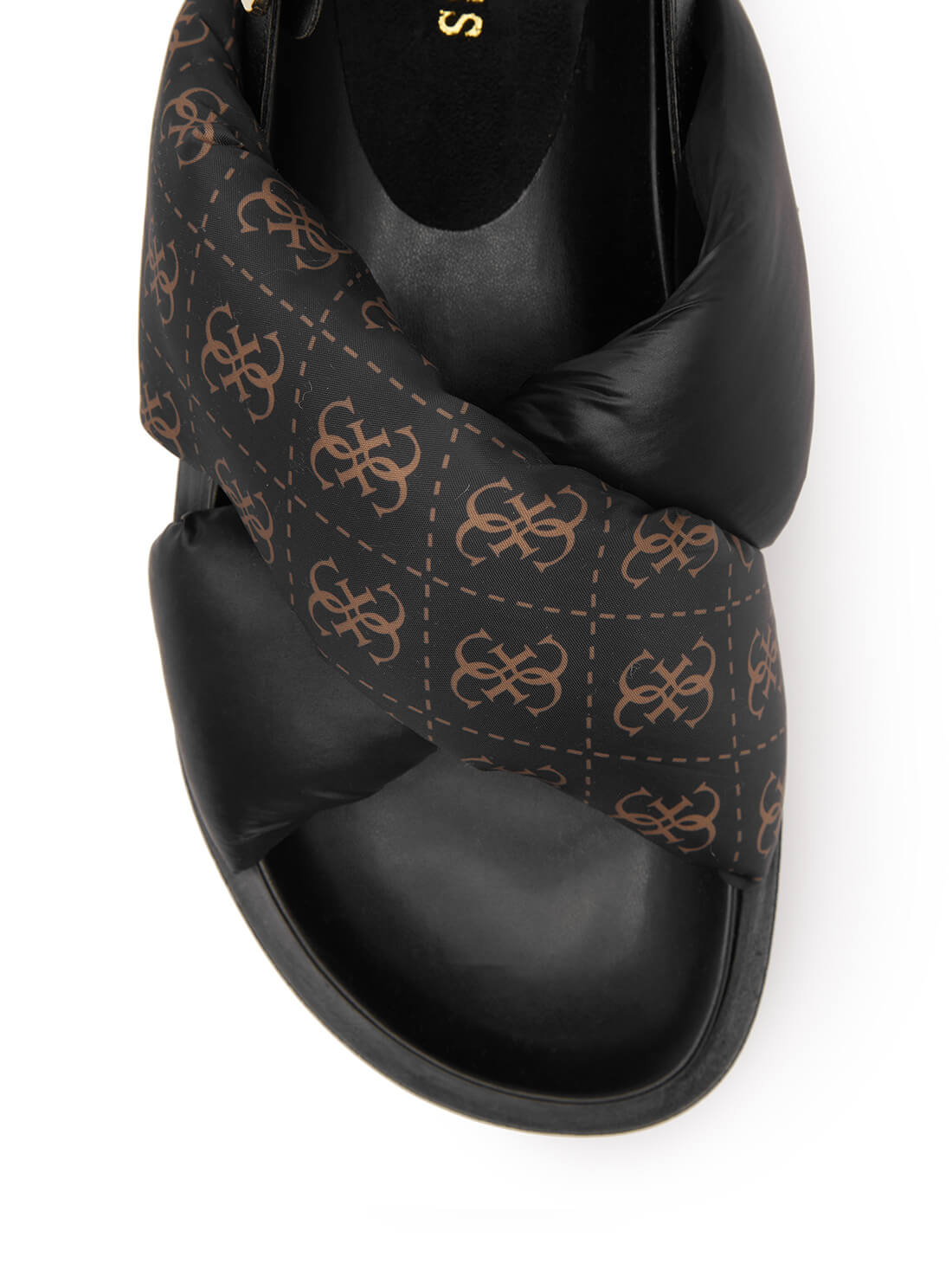 GUESS Womens Black Brown Quilted Fabulus Flat Sandals FABULUS-A Top View