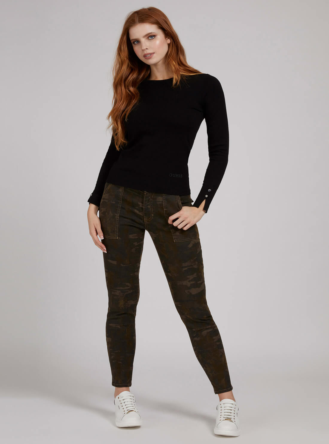 GUESS Womens Black Elinor Knit Top W1YR02Z2V60 Full View