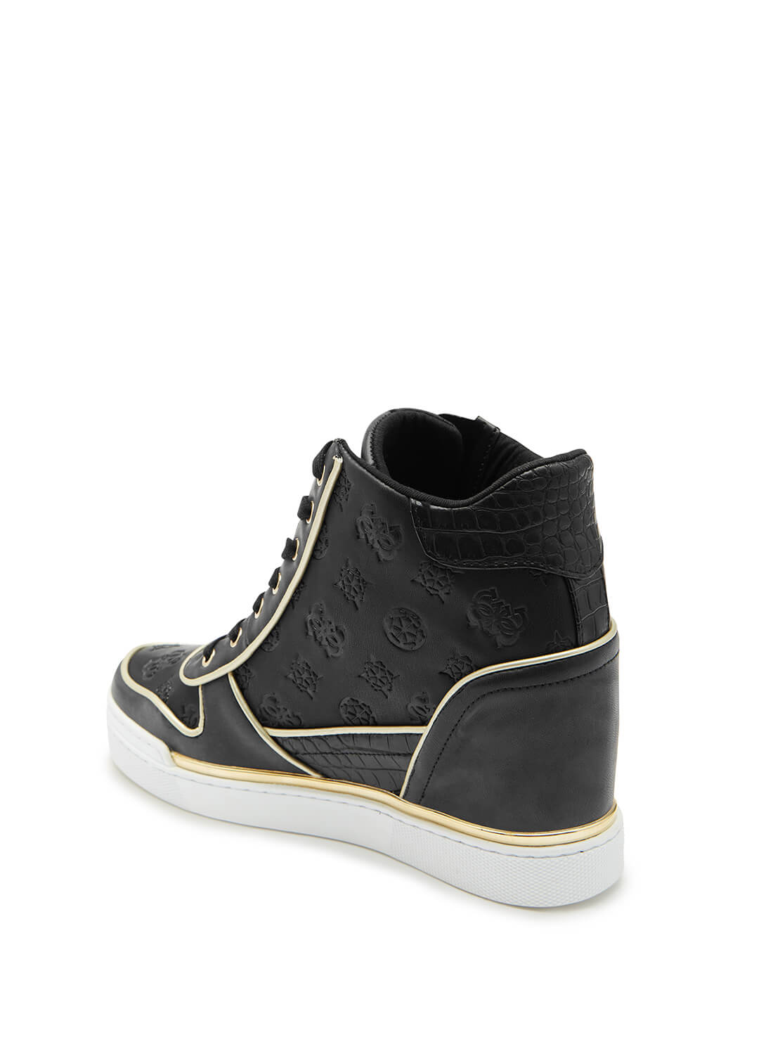 GUESS Womens Black Fiora High-Top Platform Sneakers FIORA-A Back View