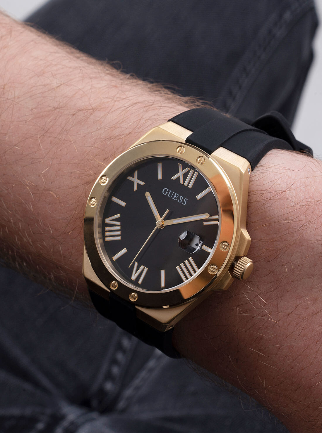 GUESS Mens Black Gold Perspective Watch GW0388G2 Wrist View