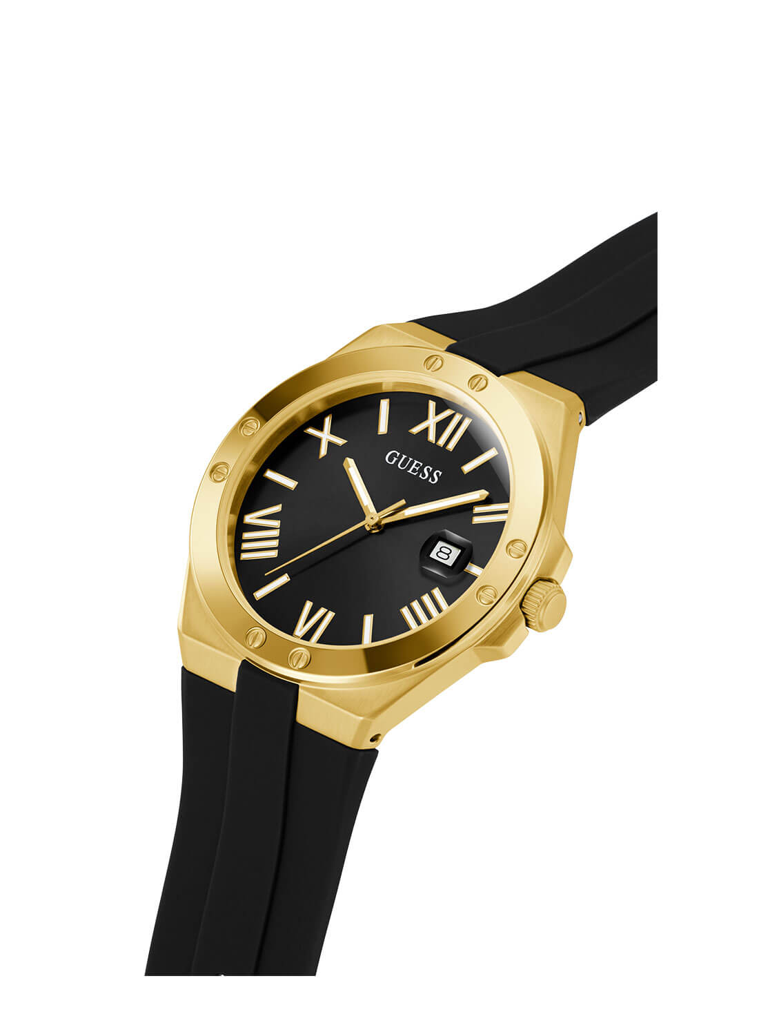 GUESS Mens Black Gold Perspective Watch GW0388G2 Side Angle View