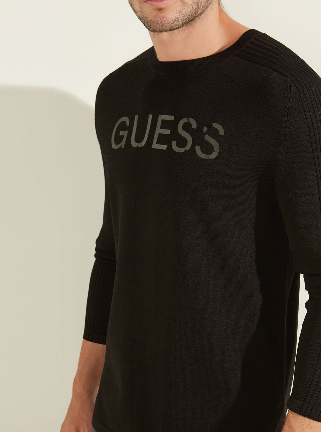 GUESS Mens Black Hi-Gloss Logo Jumper M0RR52R1TJ2 Detail View
