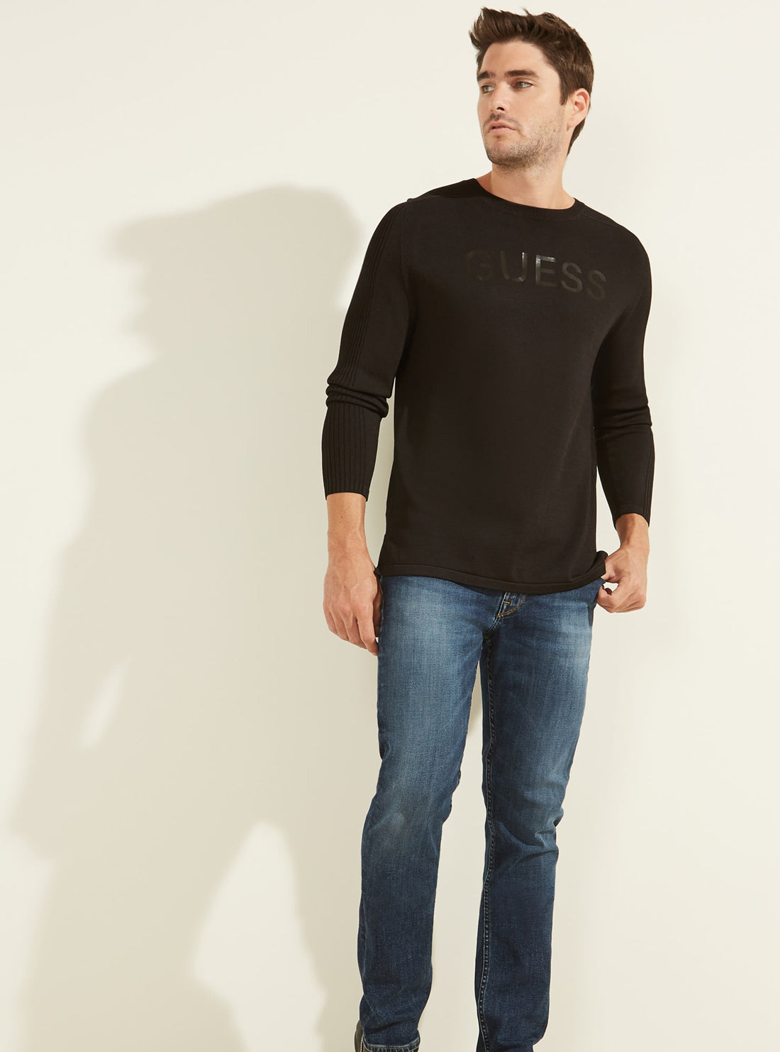 GUESS Mens Black Hi-Gloss Logo Jumper M0RR52R1TJ2 Full View