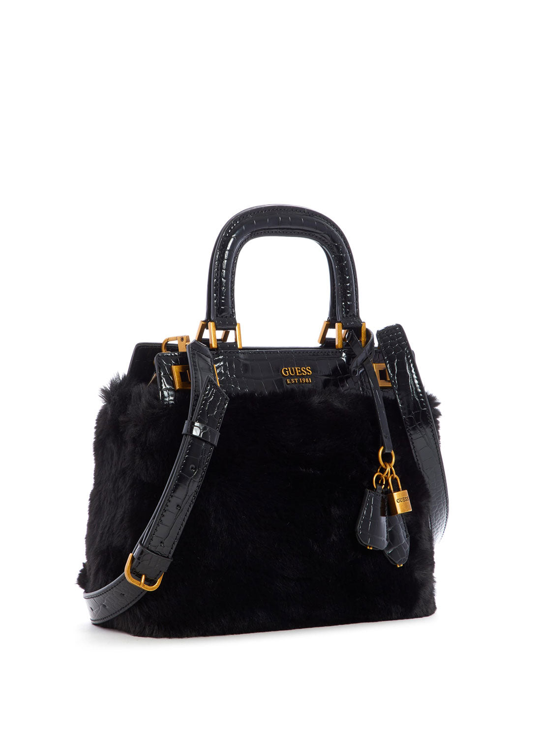 GUESS Womens Black Katey Luxe Luxury Satchel FB838328 Front Side View