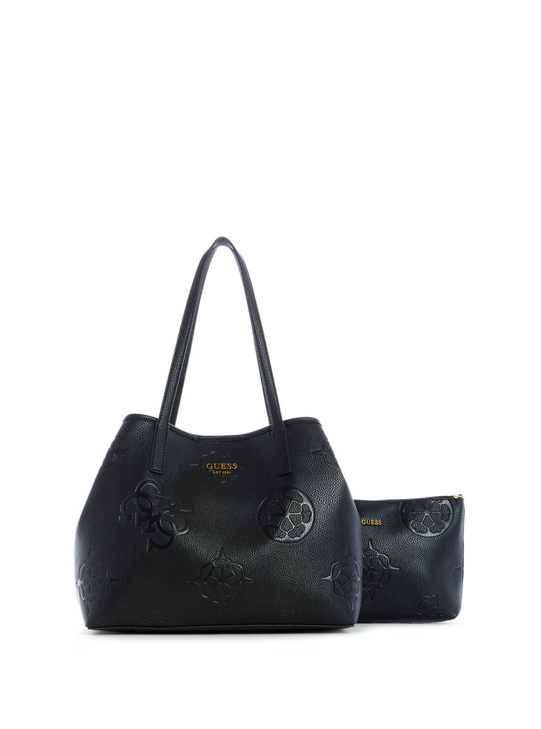 GUESS Women's Black Logo Vikky Tote Bag DB699523 Clutch Front View