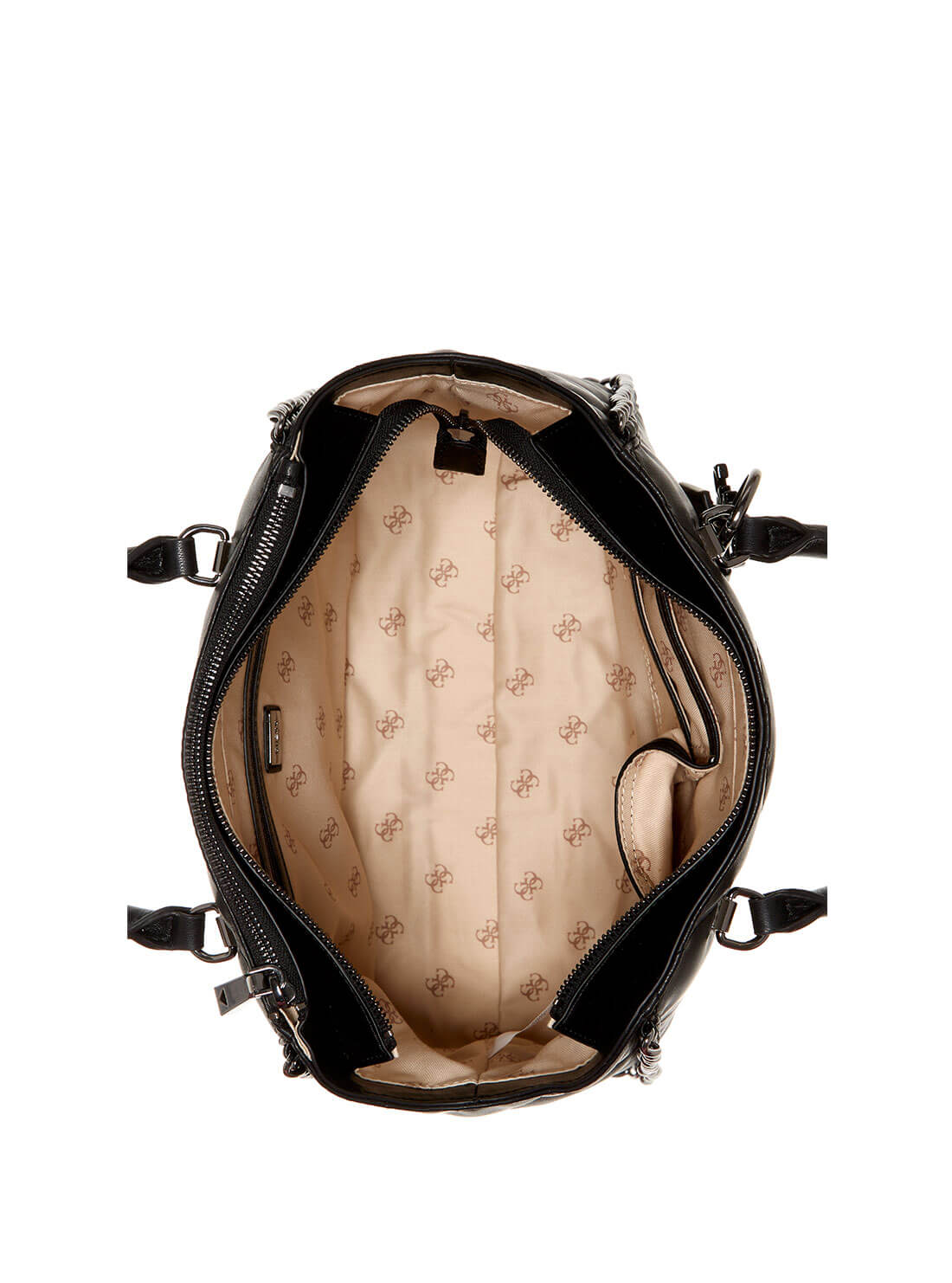 GUESS Womens Black Quilted Khatia Society Satchel QM838107 Inside View