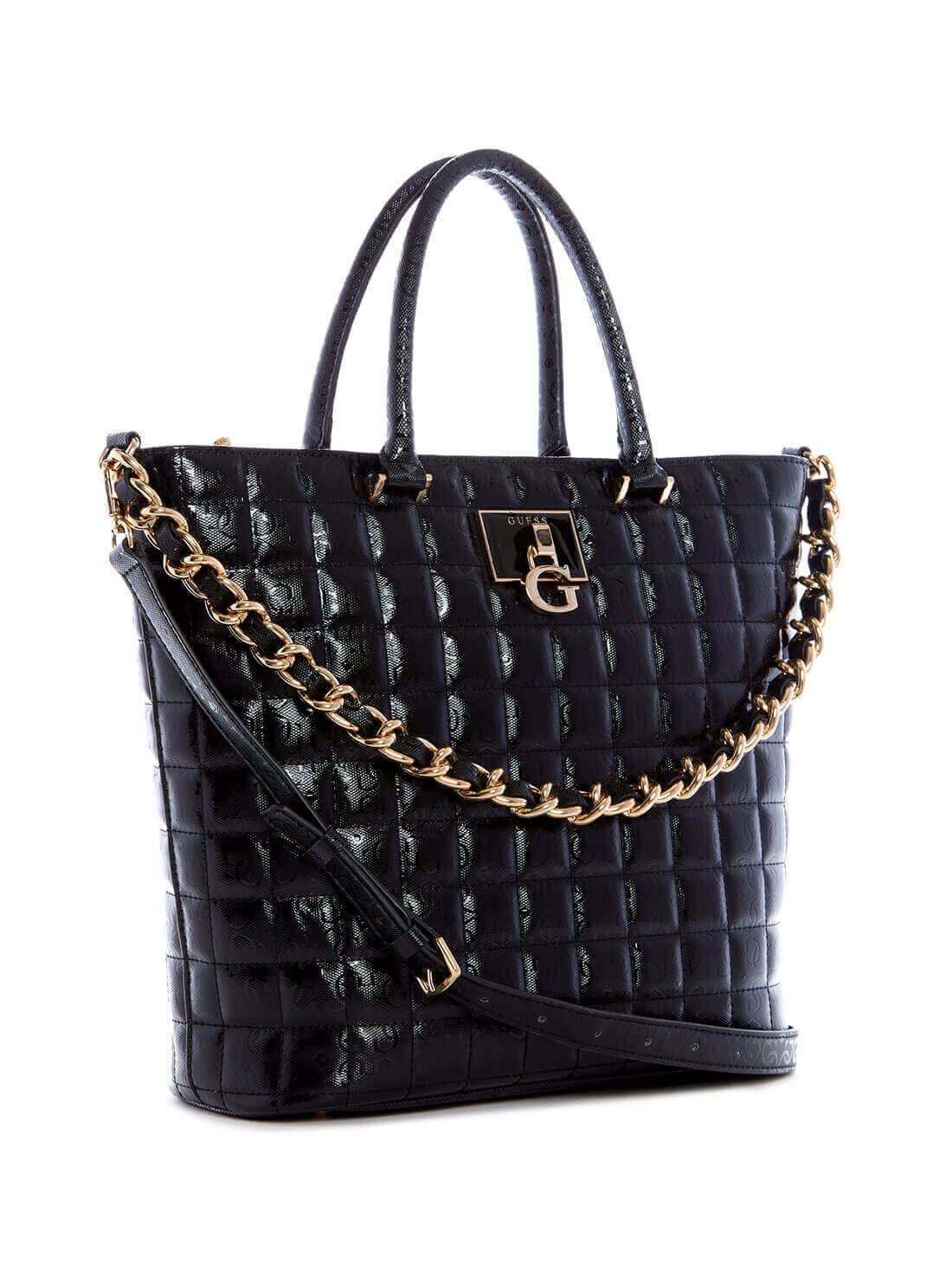 GUESS Womens Black Quilted Kobo Elite Tote Bag GG841123 Front Side View