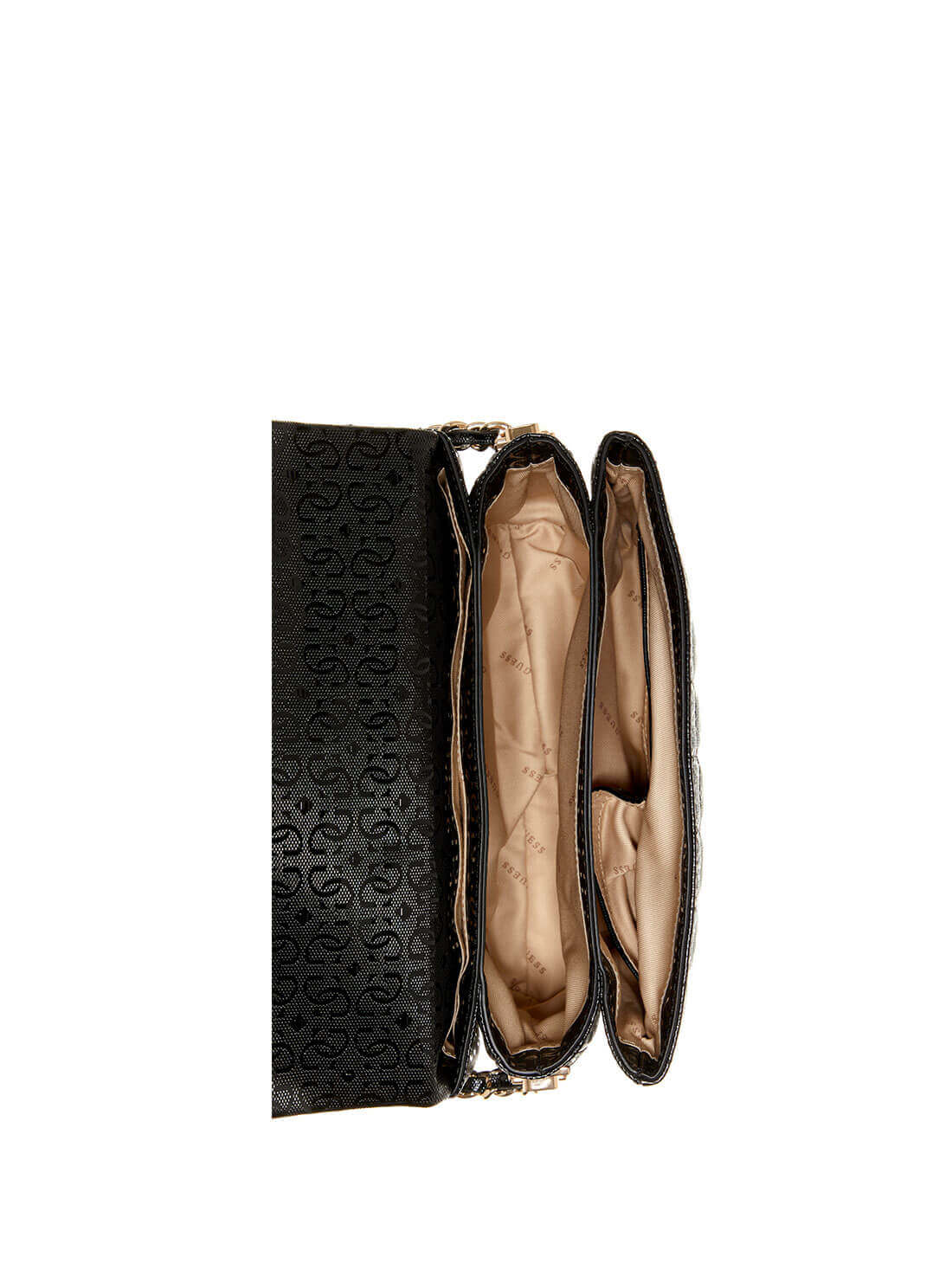 GUESS Womens Black Quilted Kobo Crossbody Bag GG841121 Inside View