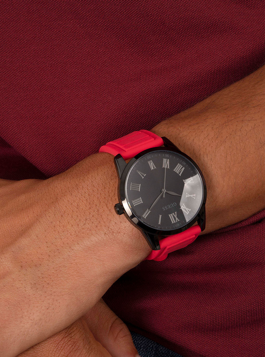 GUESS Mens Black Red Charter Watch GW0362G4 Wrist View