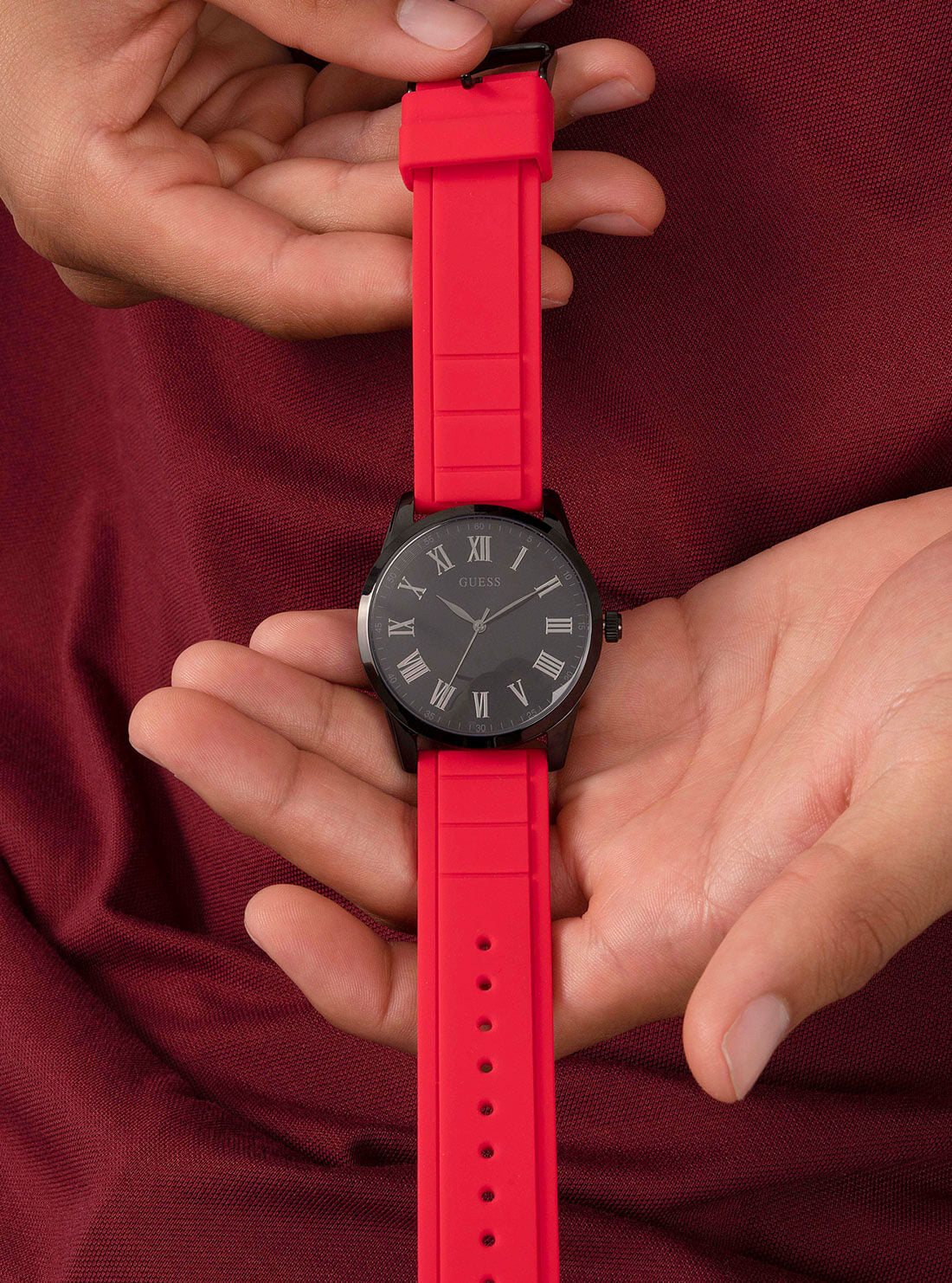 GUESS Mens Black Red Charter Watch GW0362G4 Hand View