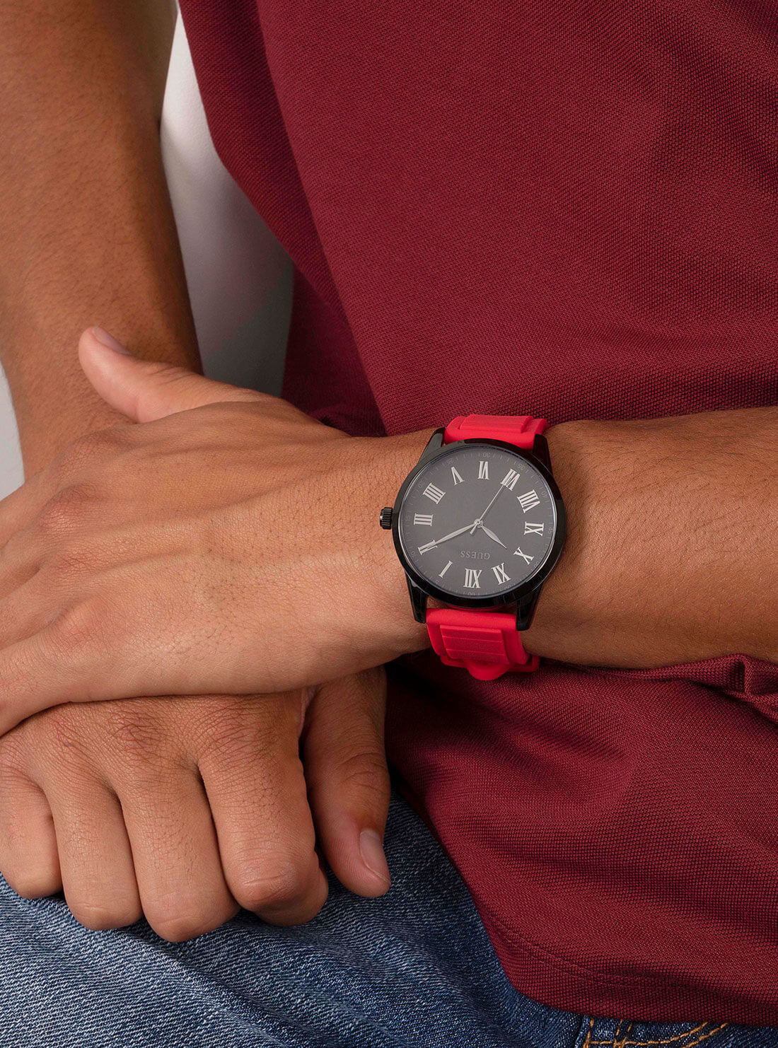 GUESS Mens Black Red Charter Watch GW0362G4 Model View