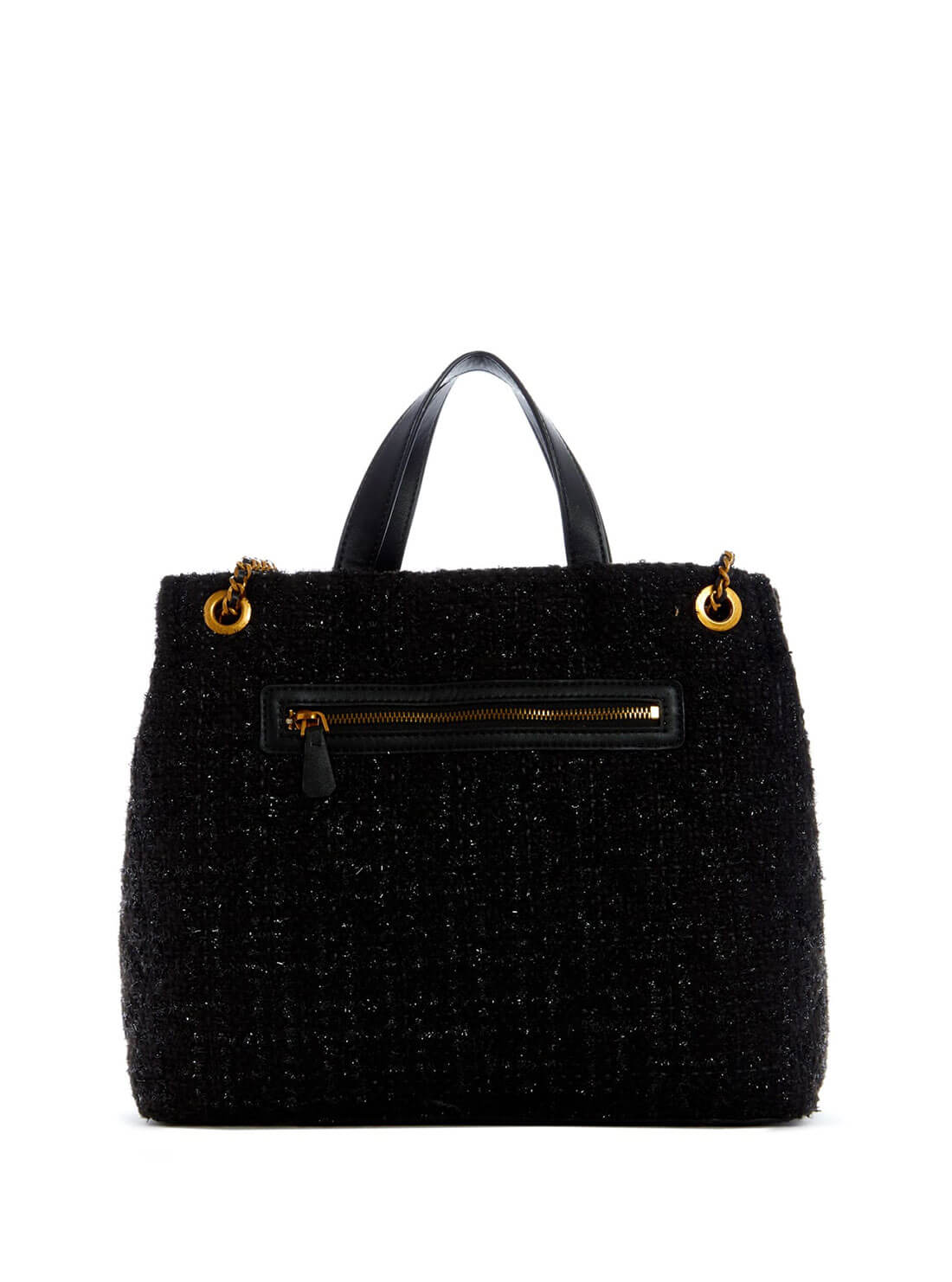 GUESS Womens Black Tweed Cessily Girlfriend Shopper Satchel TA767924 Back View