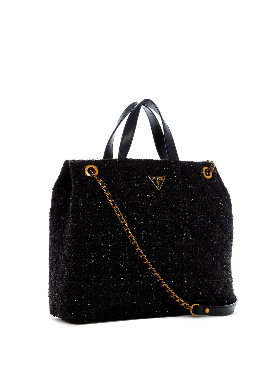 GUESS Womens Black Tweed Cessily Girlfriend Shopper Satchel TA767924 Side View