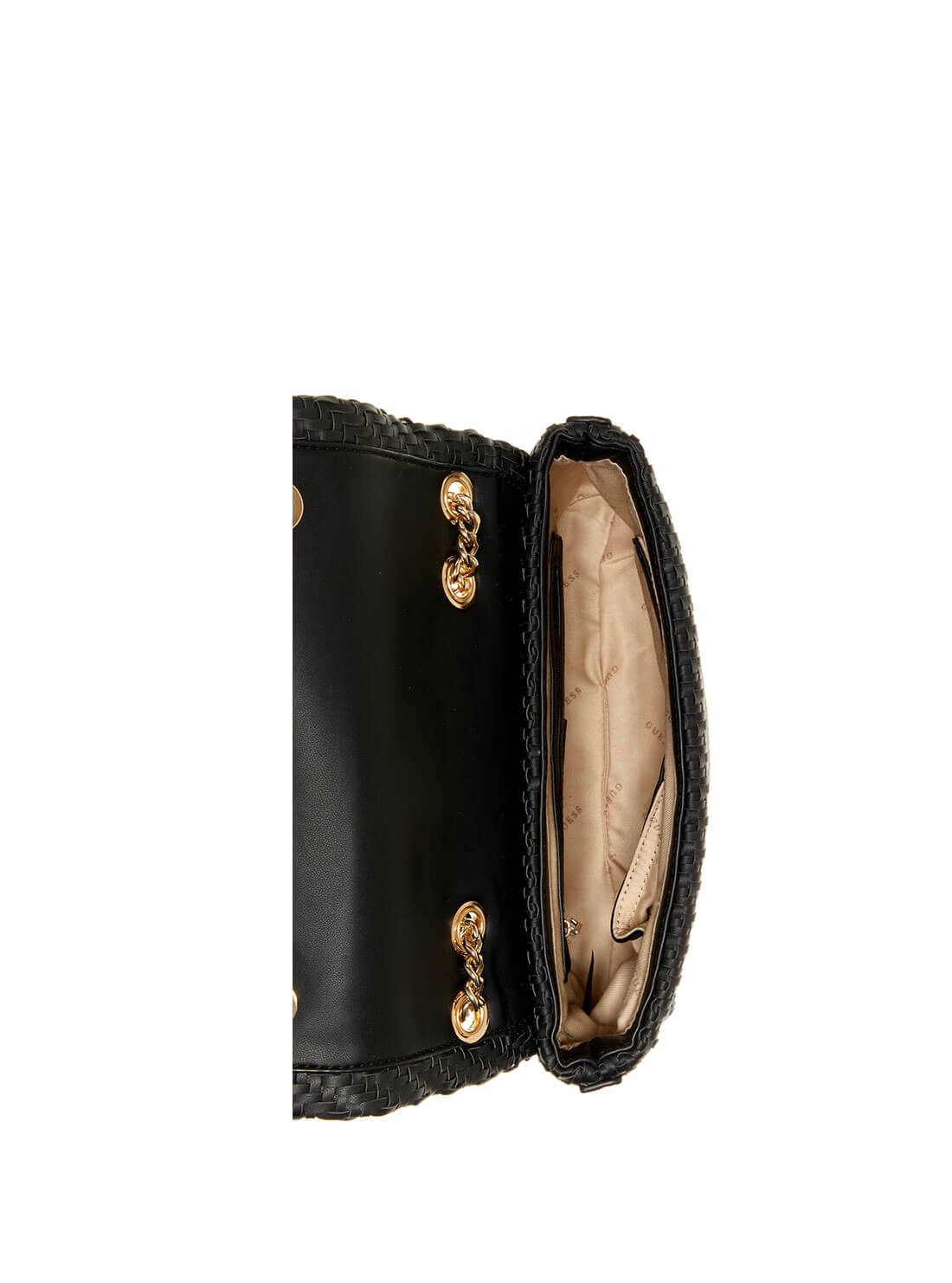 GUESS Womens Black Woven Hassie Convertible Crossbody VG839721 Inside View