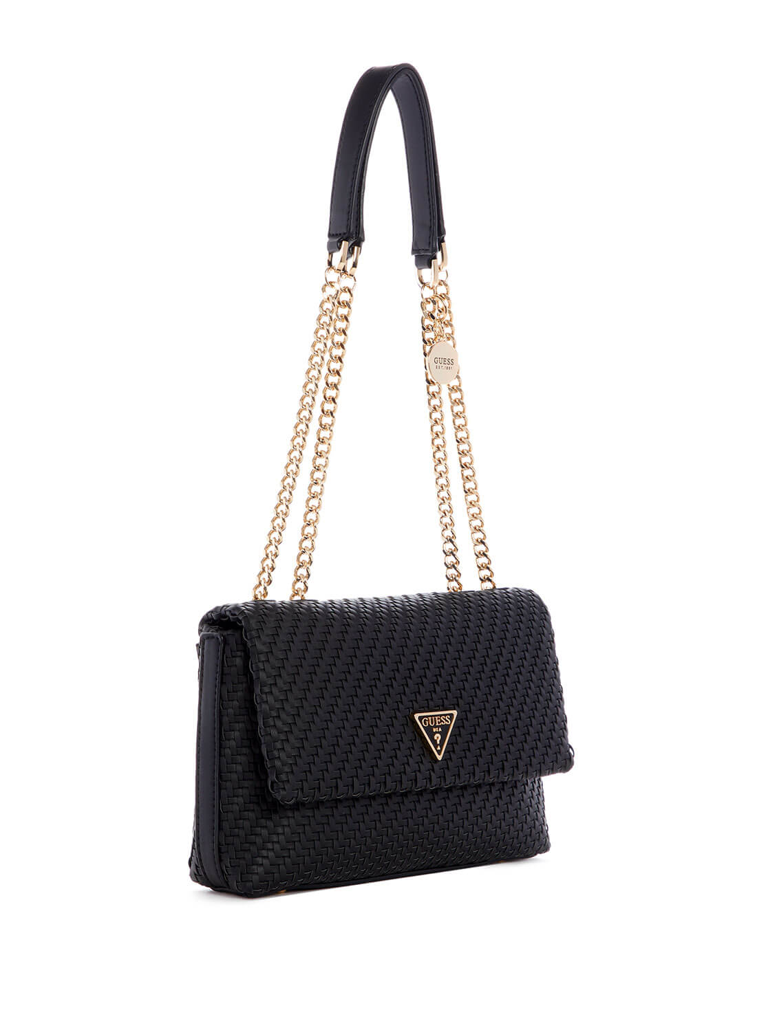 GUESS Womens Black Woven Hassie Convertible Crossbody VG839721 Side View