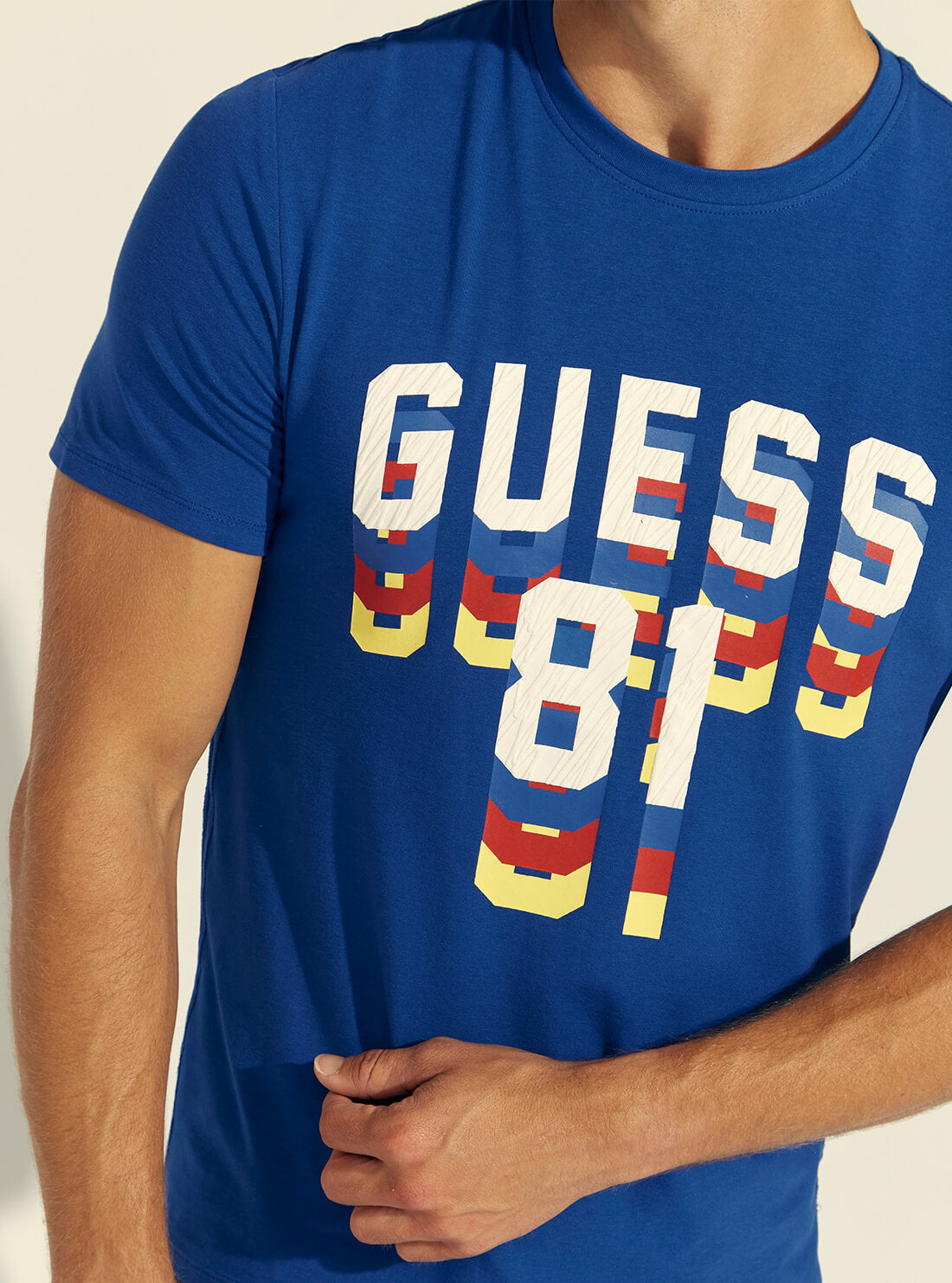 GUESS Mens Blue Dripping Logo T-Shirt M1BI37J1311 Detail View