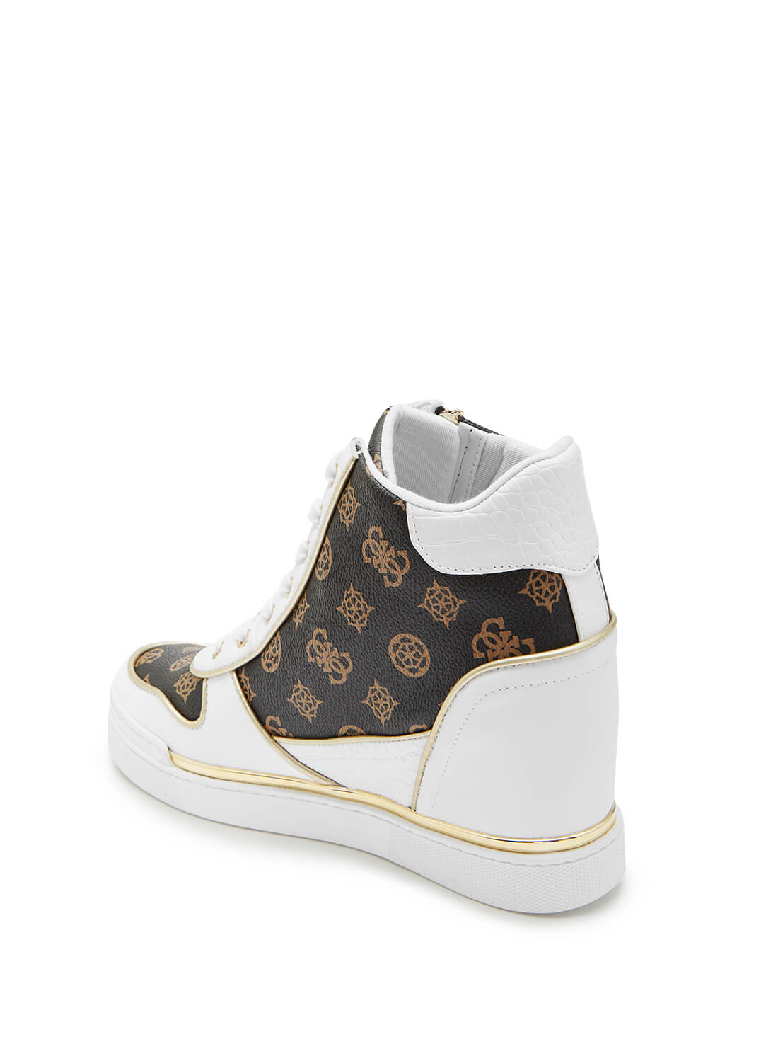 GUESS Womens Brown Multi Pattern High-Top Platform Sneakers FIORA-A Back View