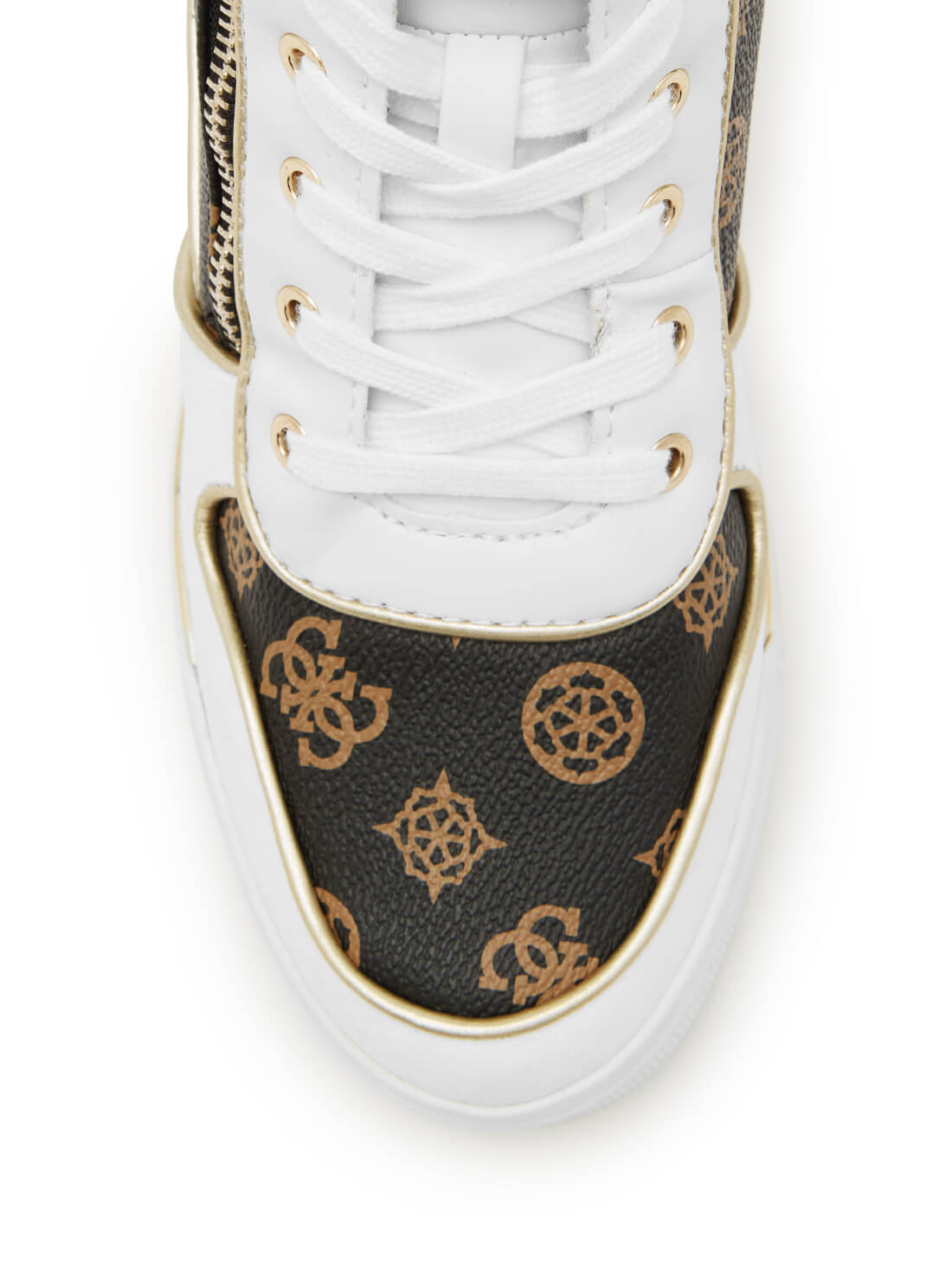 GUESS Womens Brown Multi Pattern High-Top Platform Sneakers FIORA-A Top View