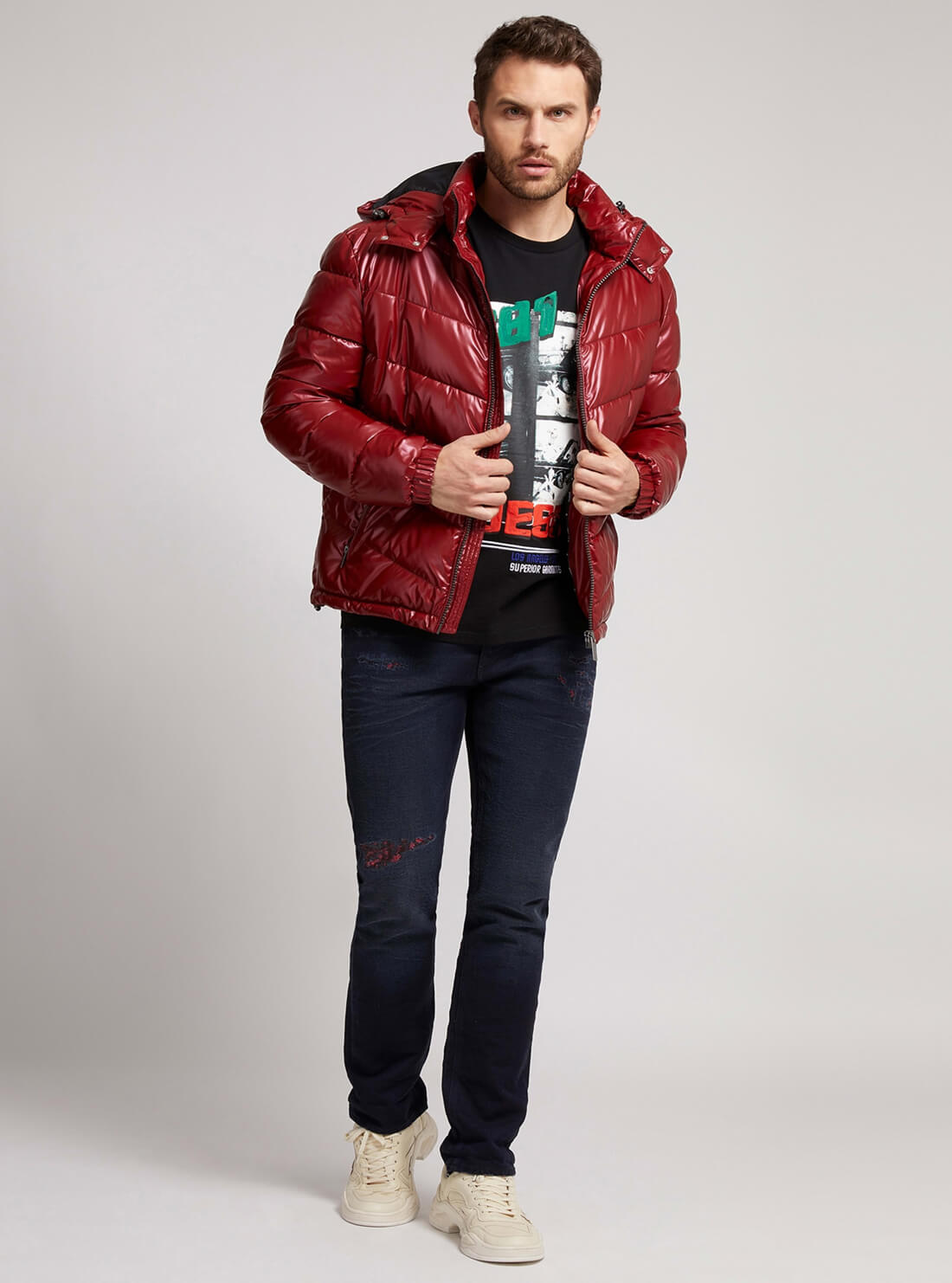 GUESS Mens Red Metal Space Puffer Jacket M1BL25WEA20 Full View