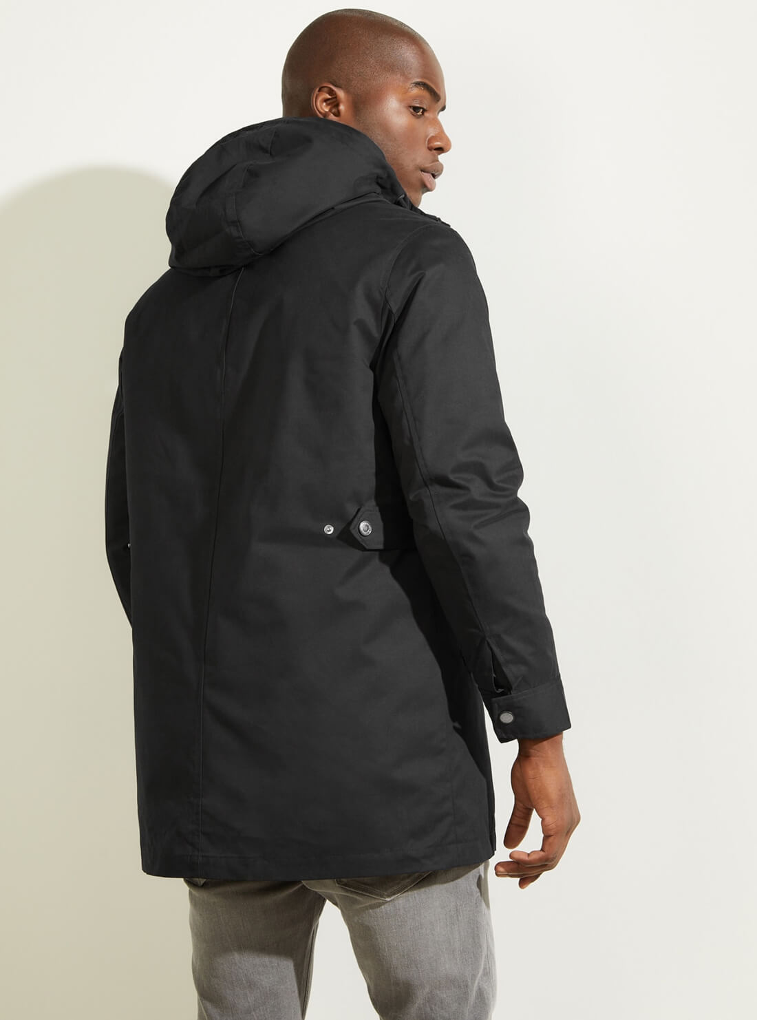 GUESS Mens Black Reversible Commuter Double Parka Jacket M1BL18WE6U0 Back View