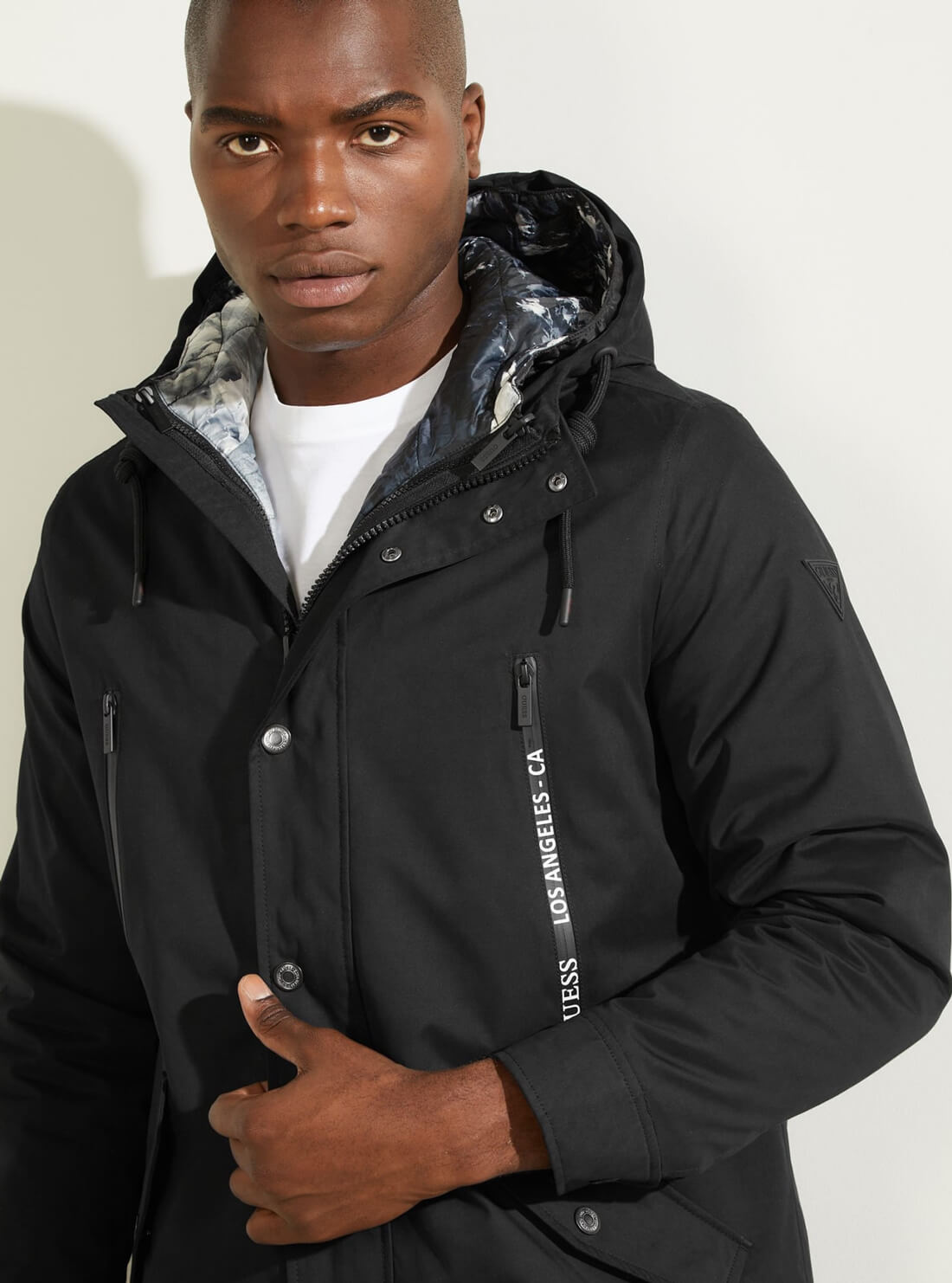 GUESS Mens Black Reversible Commuter Double Parka Jacket M1BL18WE6U0 Detail View