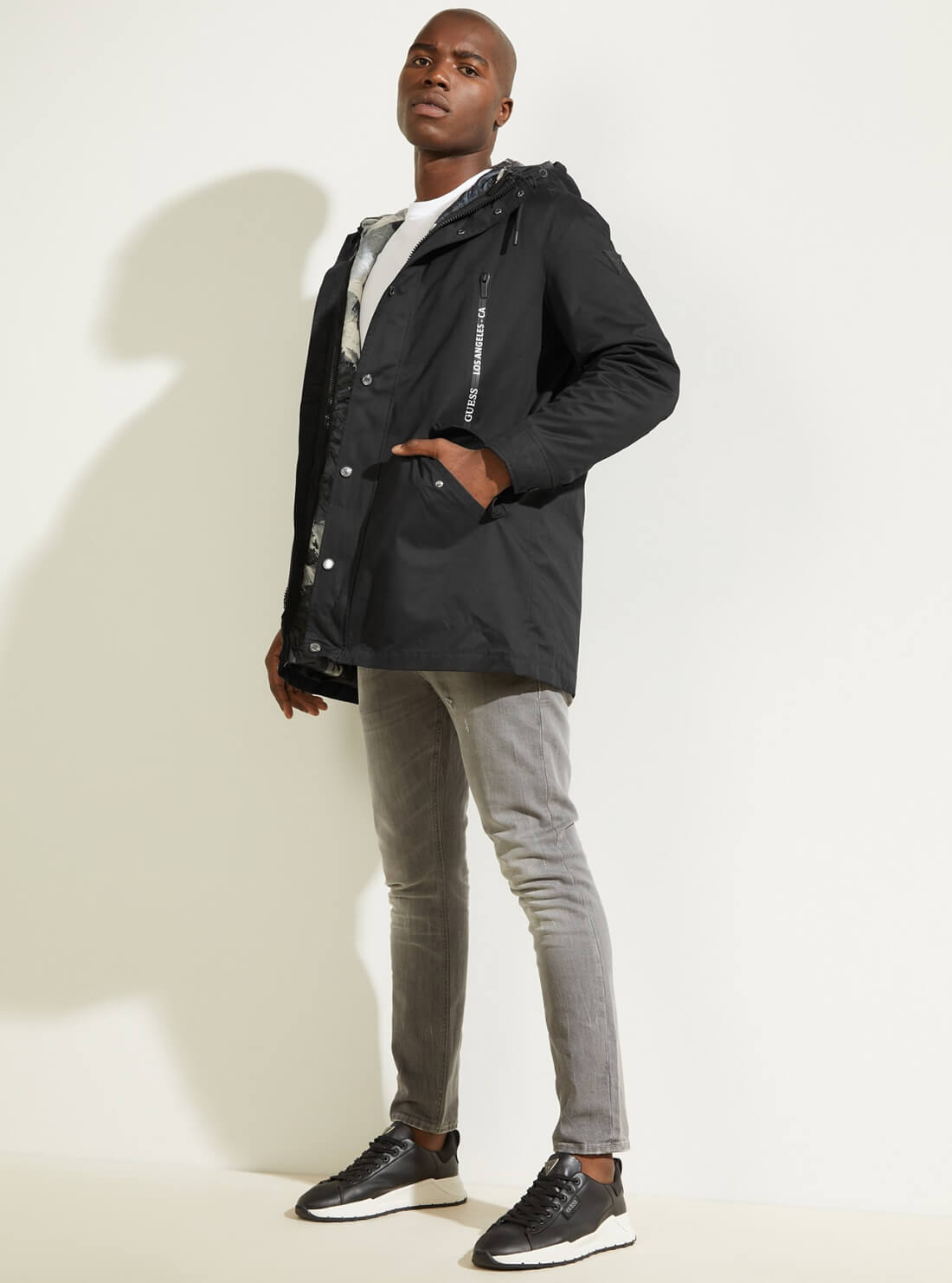 GUESS Mens Black Reversible Commuter Double Parka Jacket M1BL18WE6U0 Full View