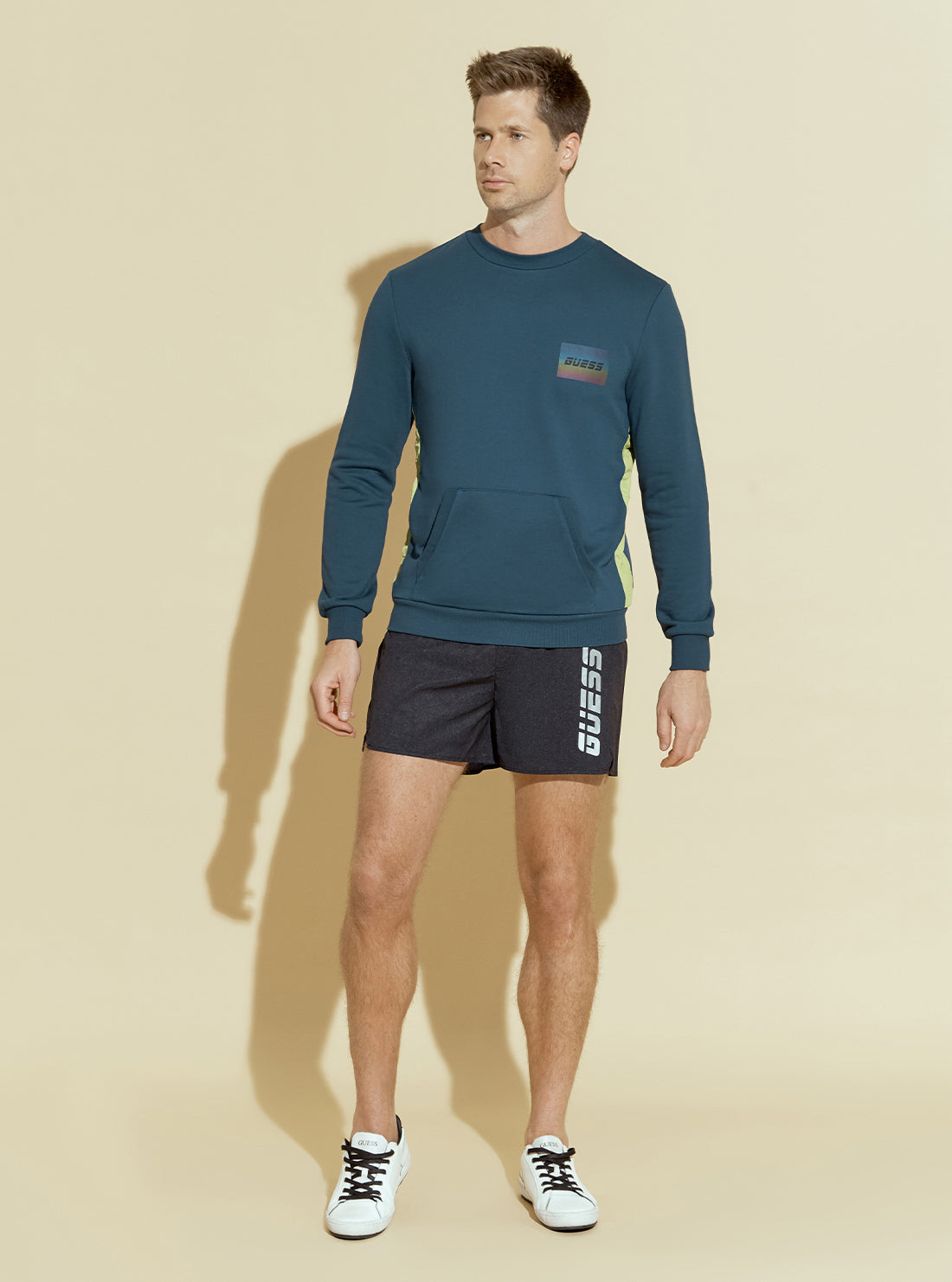 GUESS Mens Blue Crew Neck Metallic Logo Sweatshirt U0BA02KA560 Full View