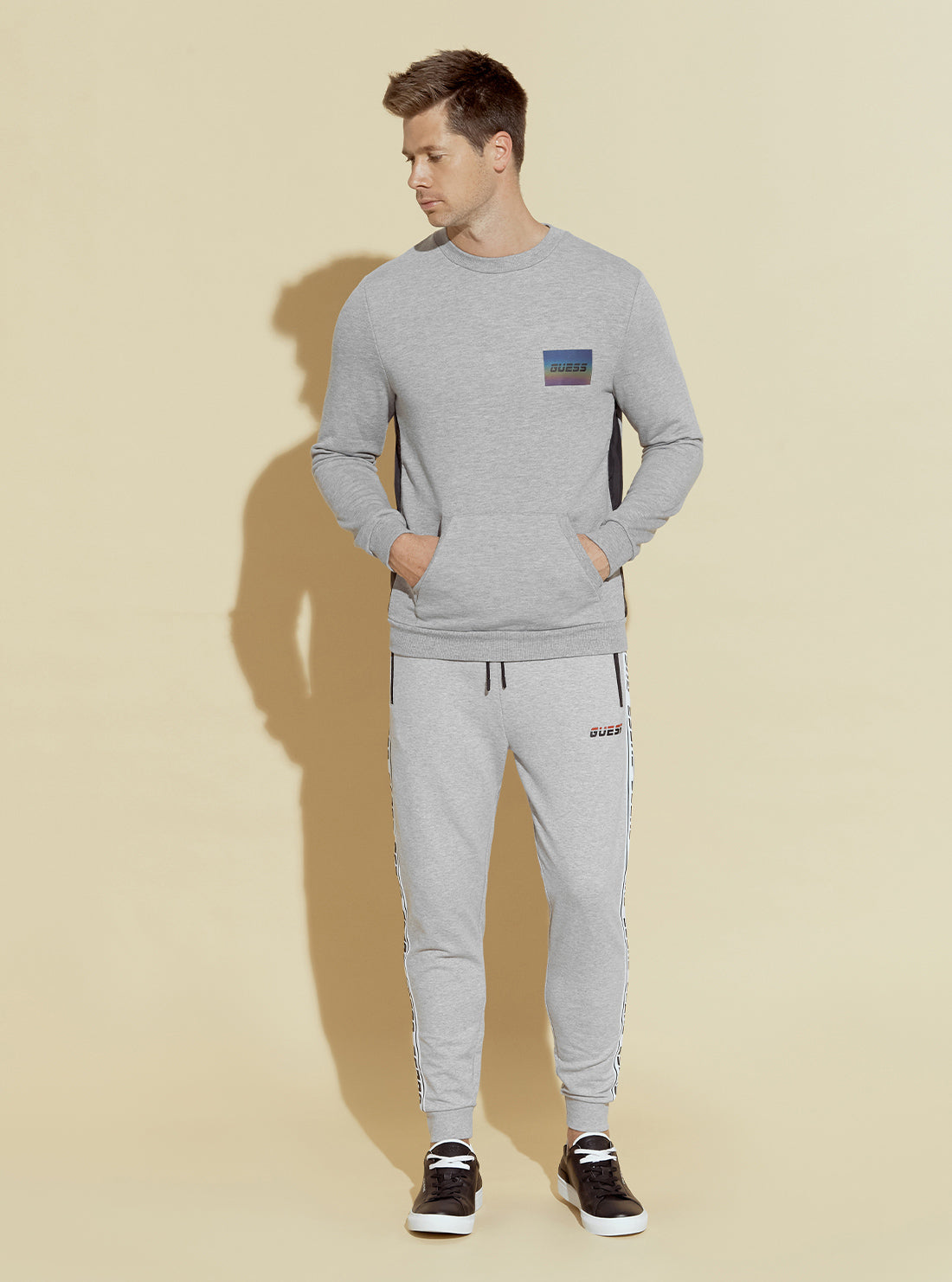 GUESS Mens Grey Crew Neck Metallic Logo Sweatshirt U0BA02KA560 Full View