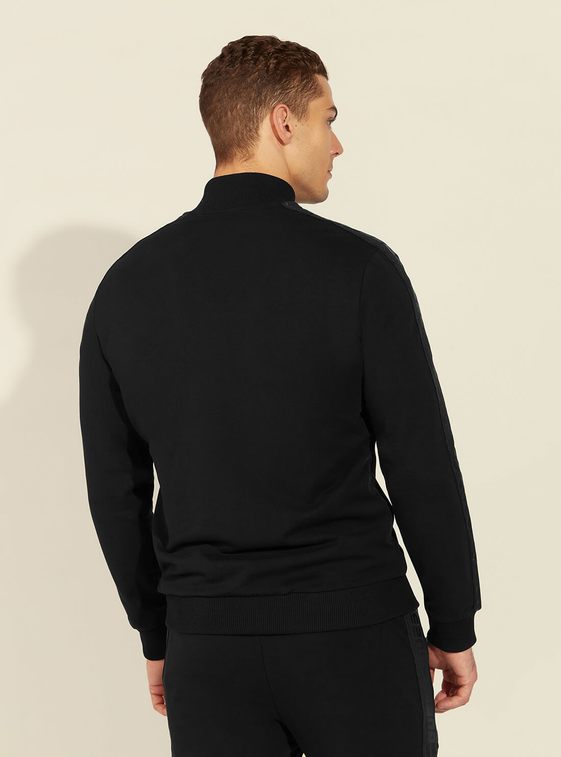 GUESS Mens Eco Black Zip-Front Sports Jacket U1GA12K6ZS1 Back View