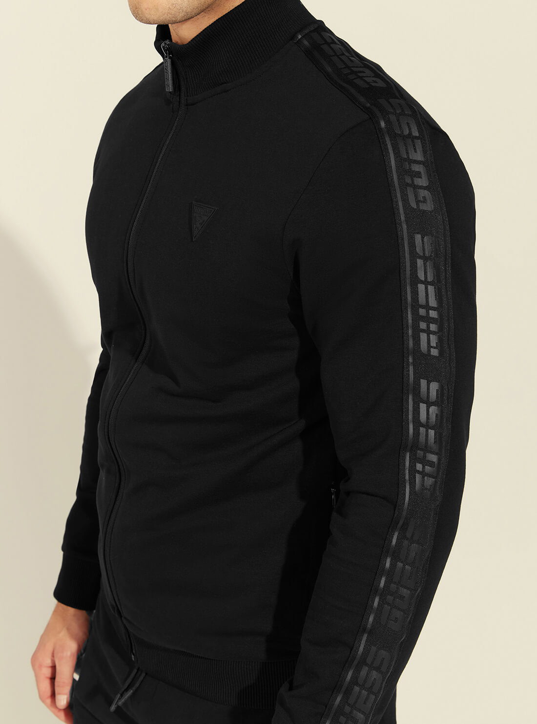 GUESS Mens Eco Black Zip-Front Sports Jacket U1GA12K6ZS1 Detail View
