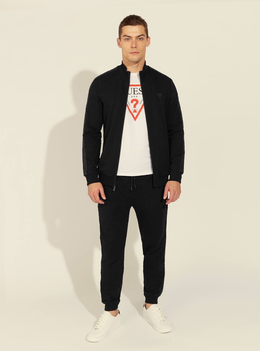 GUESS Mens Eco Black Zip-Front Sports Jacket U1GA12K6ZS1 Full View