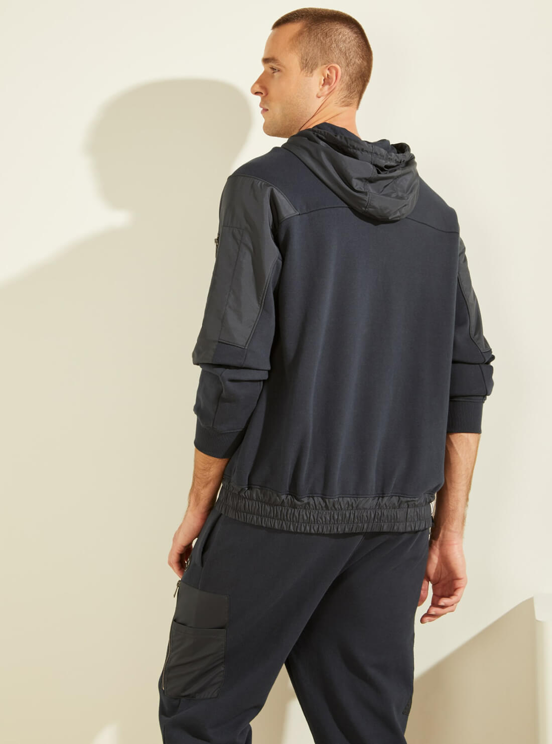 GUESS Mens Eco Navy Roy Pullover Hoodie M1GQ03R9YH1 Back View