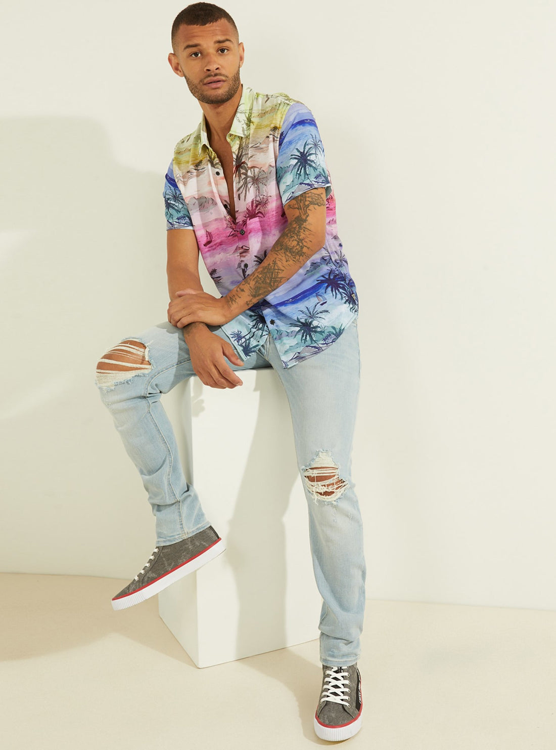 GUESS Mens Eco Multicoloured Distant Shores Shirt M0YH18RD4Z0 Full View