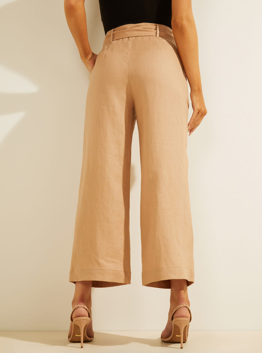 GUESS Womens Eco Tan High-Rise Linen Tessa Culotte Pants W1GB20RCWA1 Back View