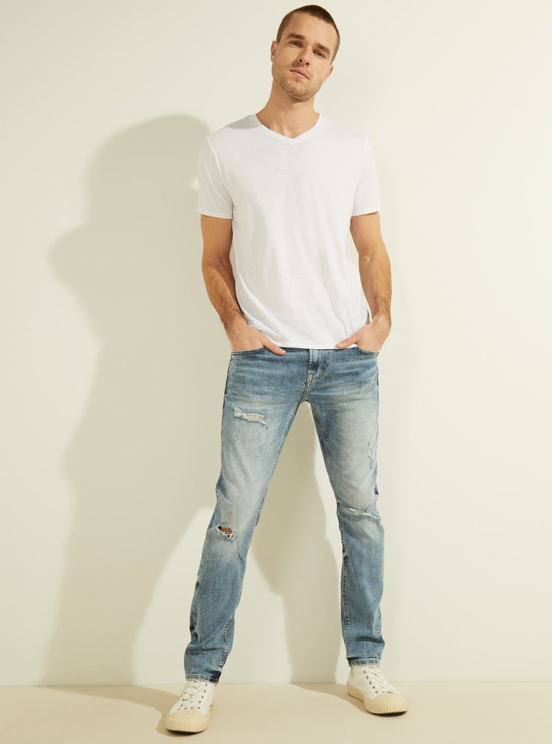 GUESS Mens Eco Low-Rise Skinny Fit Miami Denim Jeans in Badwater Wash M1GAN1D4B13 Full View