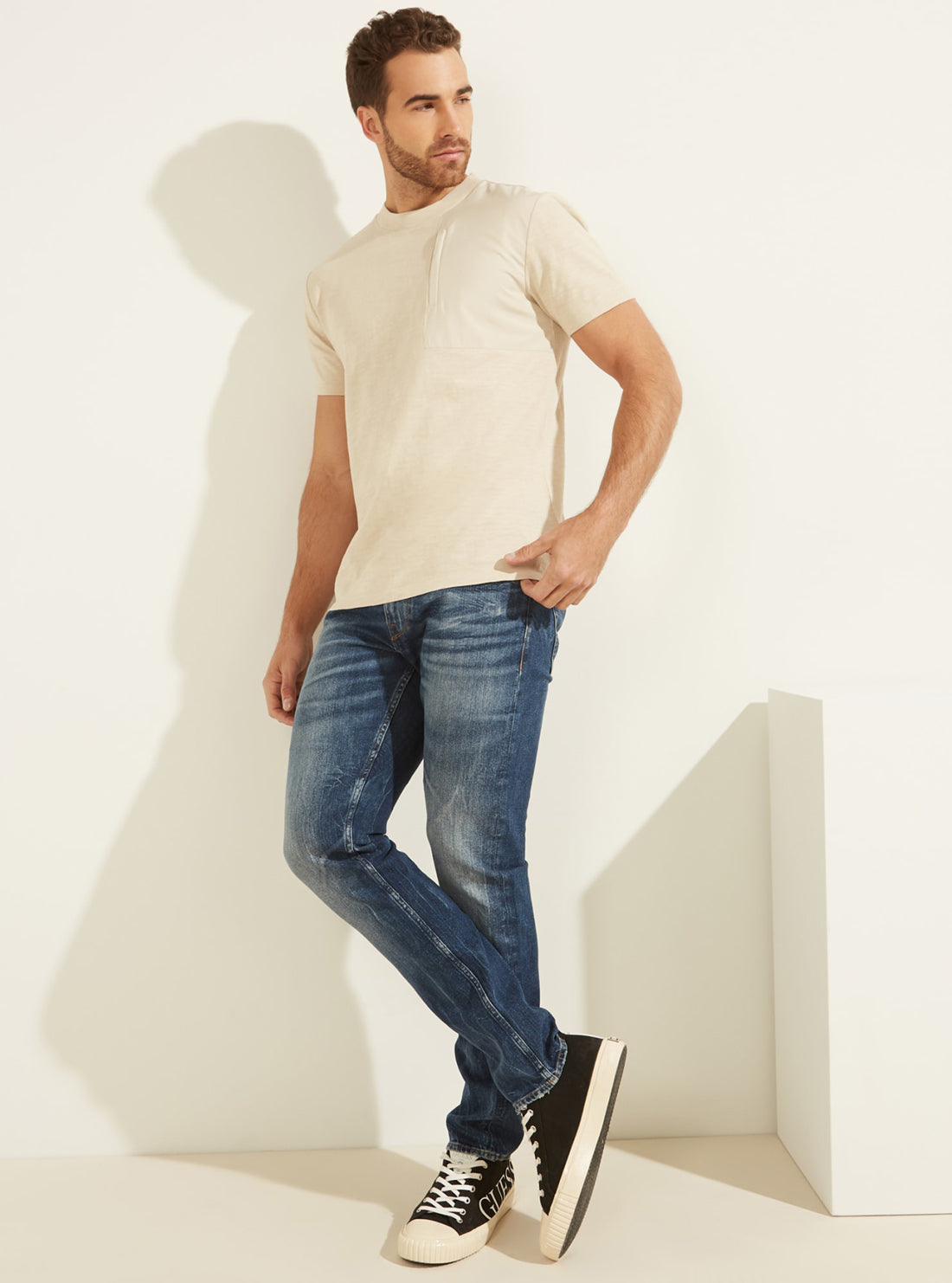 GUESS Mens Eco Mid-Rise Slim Tapered Denim Jeans in Antique Wash M0RAS2R47I1 Full View