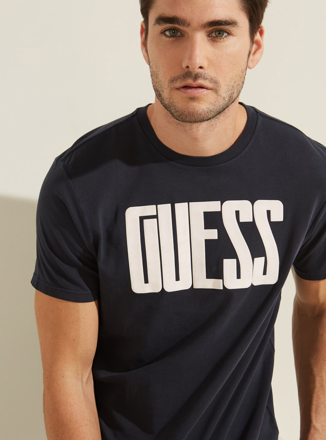 GUESS Mens Eco Deep Navy Nautical Logo T-Shirt MBGI31R9RM8 Detail View