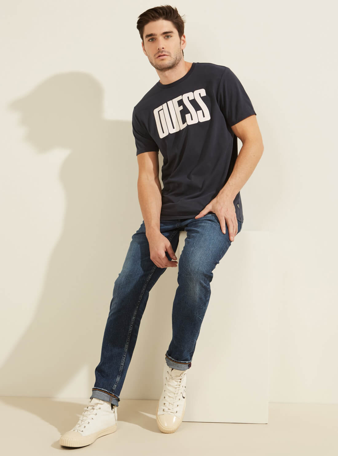 GUESS Mens Eco Deep Navy Nautical Logo T-Shirt MBGI31R9RM8 Full View