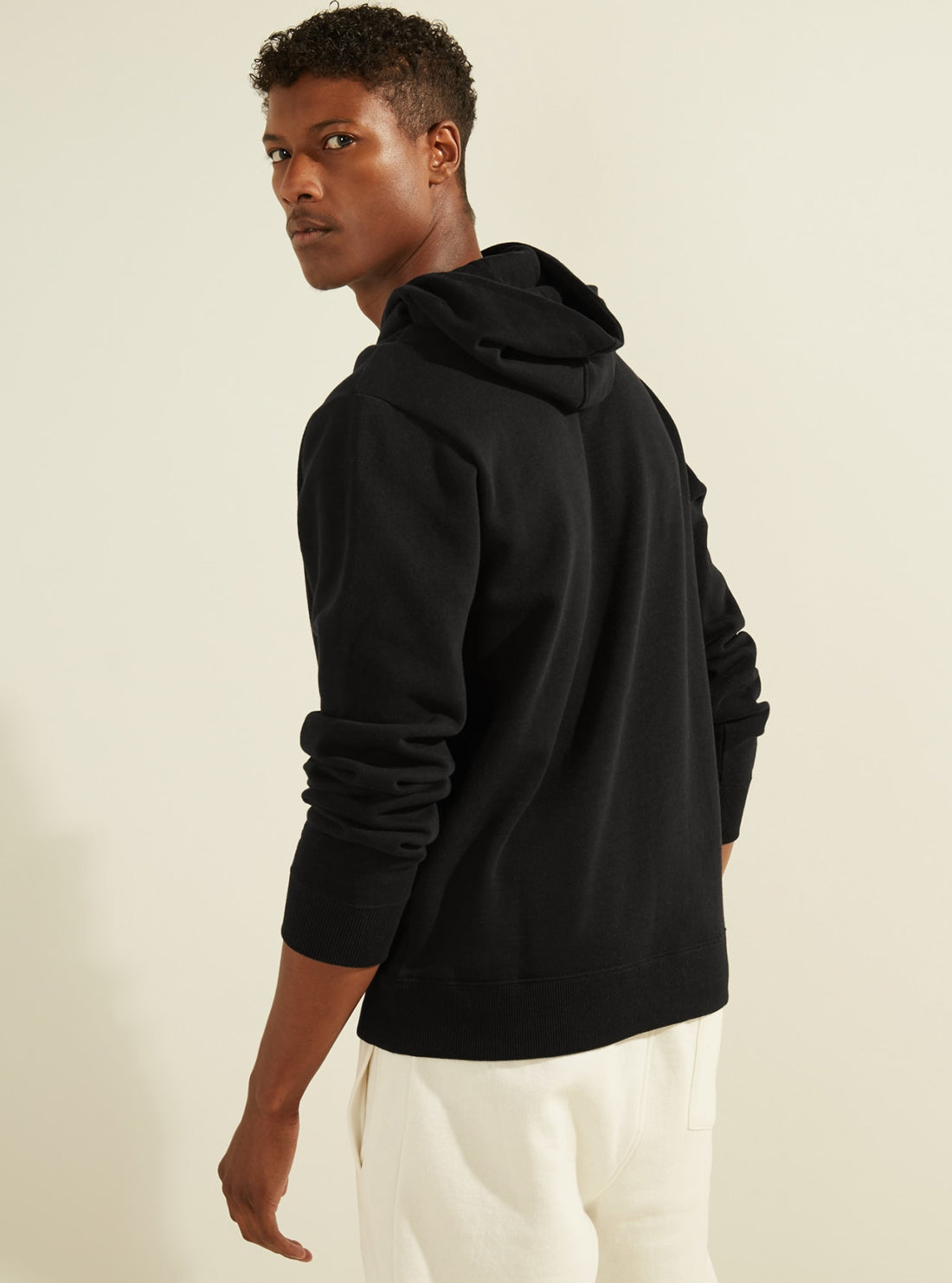 GUESS Mens Eco Black Roy Embroidered Logo Hoodie M0GQ03R44Q7 Back View