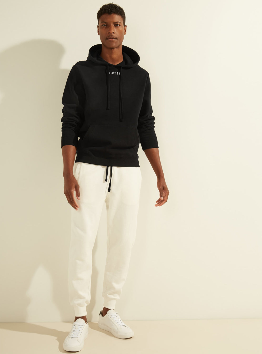 GUESS Mens Eco Black Roy Embroidered Logo Hoodie M0GQ03R44Q7 Full View