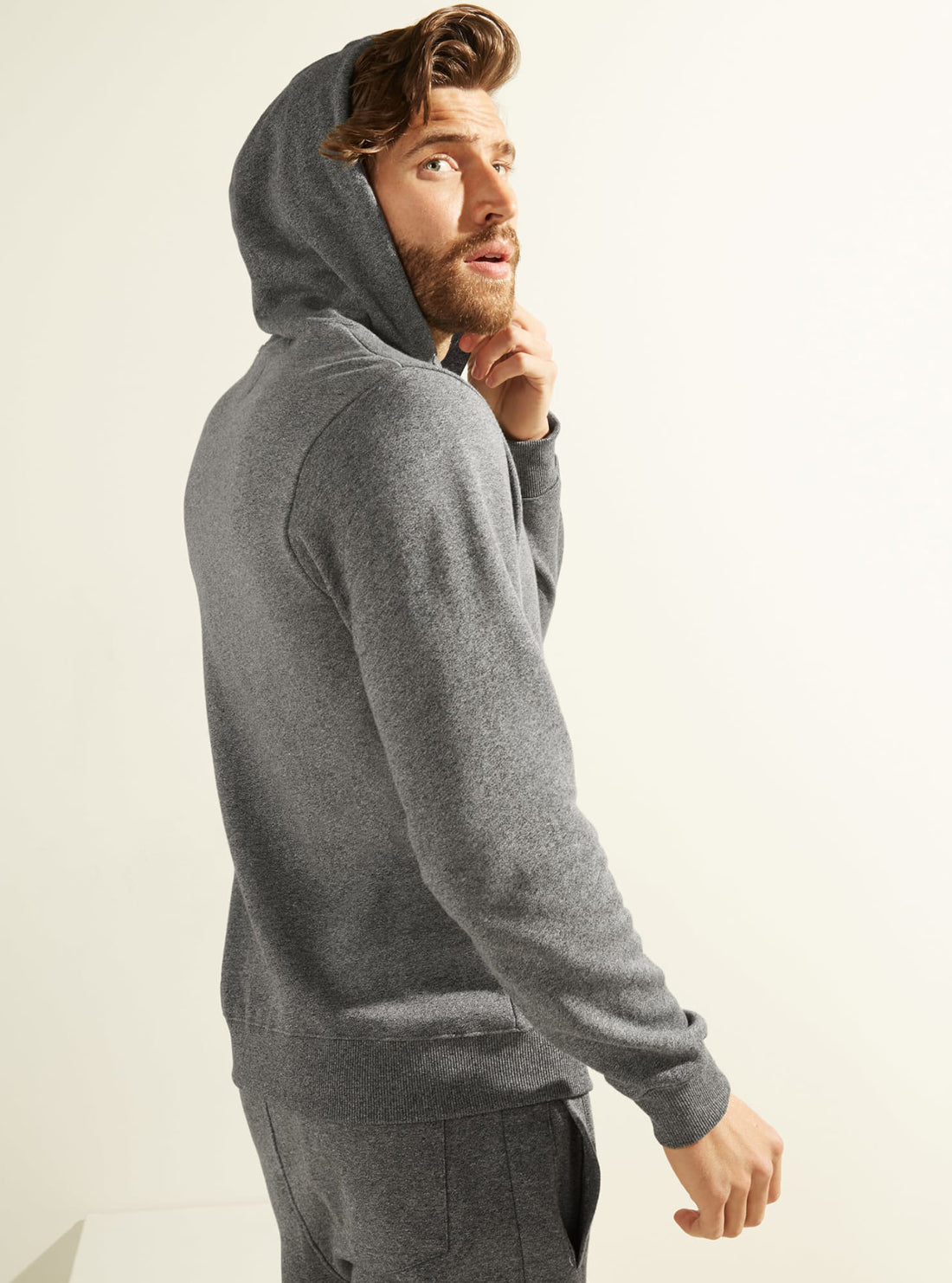 GUESS Mens Eco Grey Roy Embroidered Logo Hoodie M0GQ03R44Q7 Back View