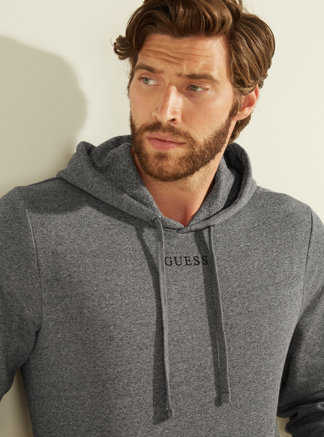 GUESS Mens Eco Grey Roy Embroidered Logo Hoodie M0GQ03R44Q7 Detail View