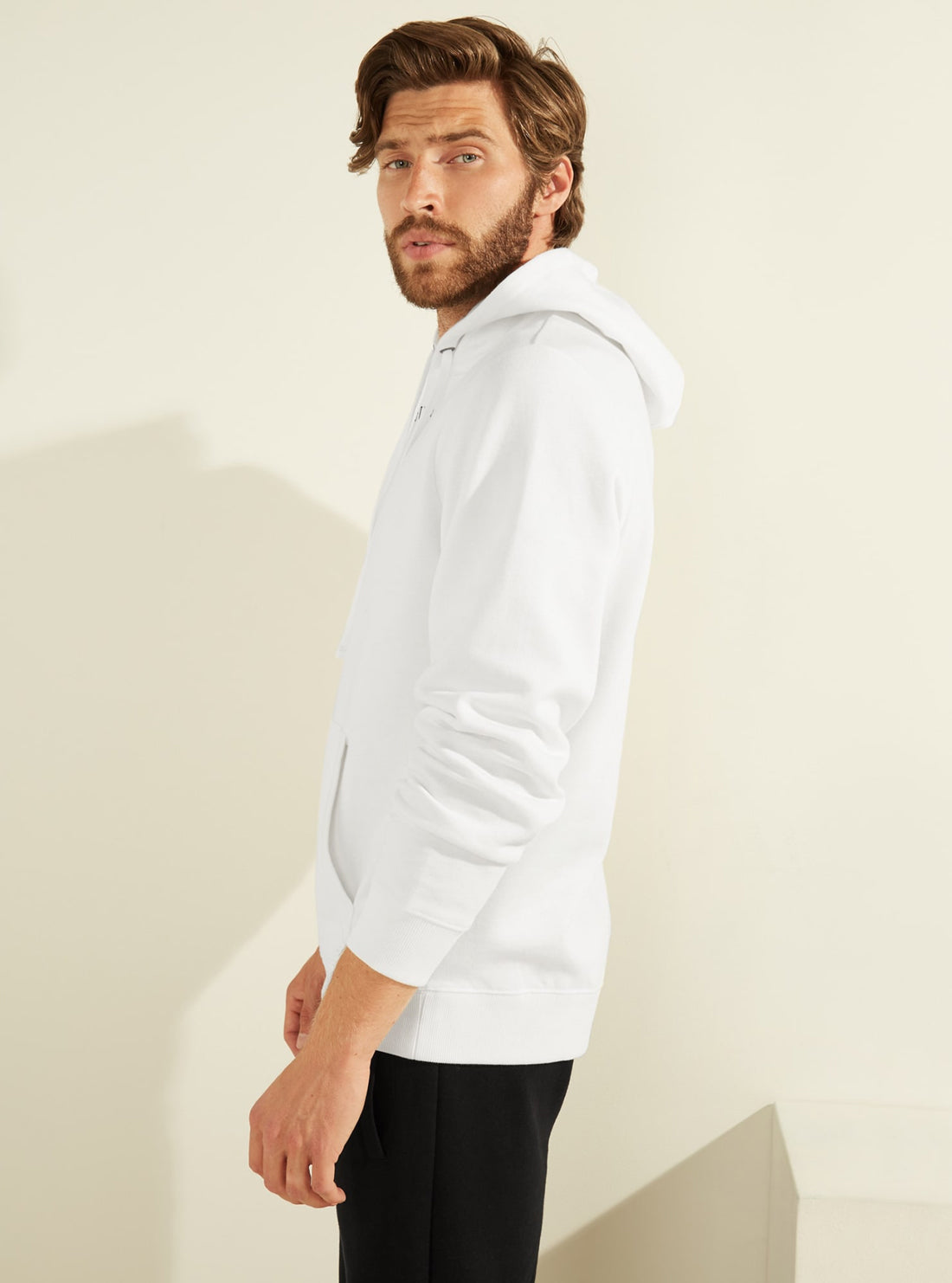 GUESS Mens Eco White Roy Embroidered Logo Hoodie M0GQ03R44Q7 Side View