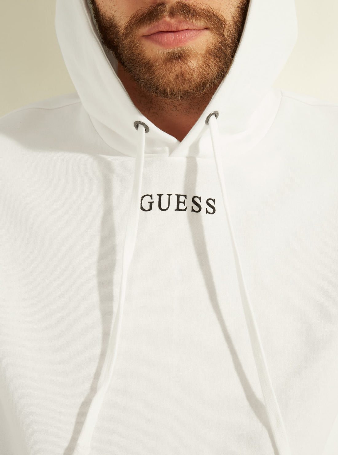 GUESS Mens Eco White Roy Embroidered Logo Hoodie M0GQ03R44Q7 Detail View