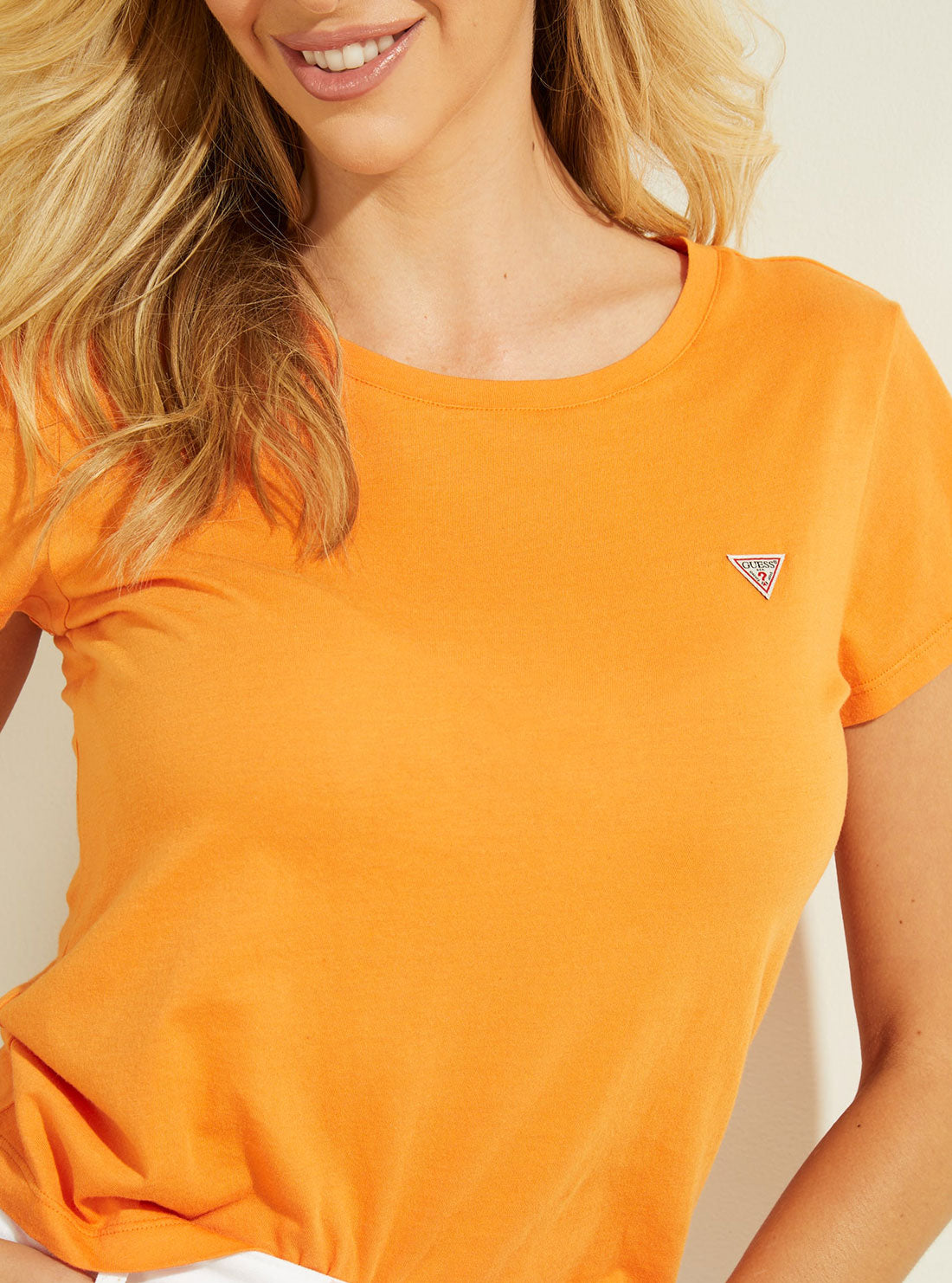 GUESS Womens Eco Orange Short Sleeve GUESS Logo Baby T-Shirt W0GI64R9I50 Detail View